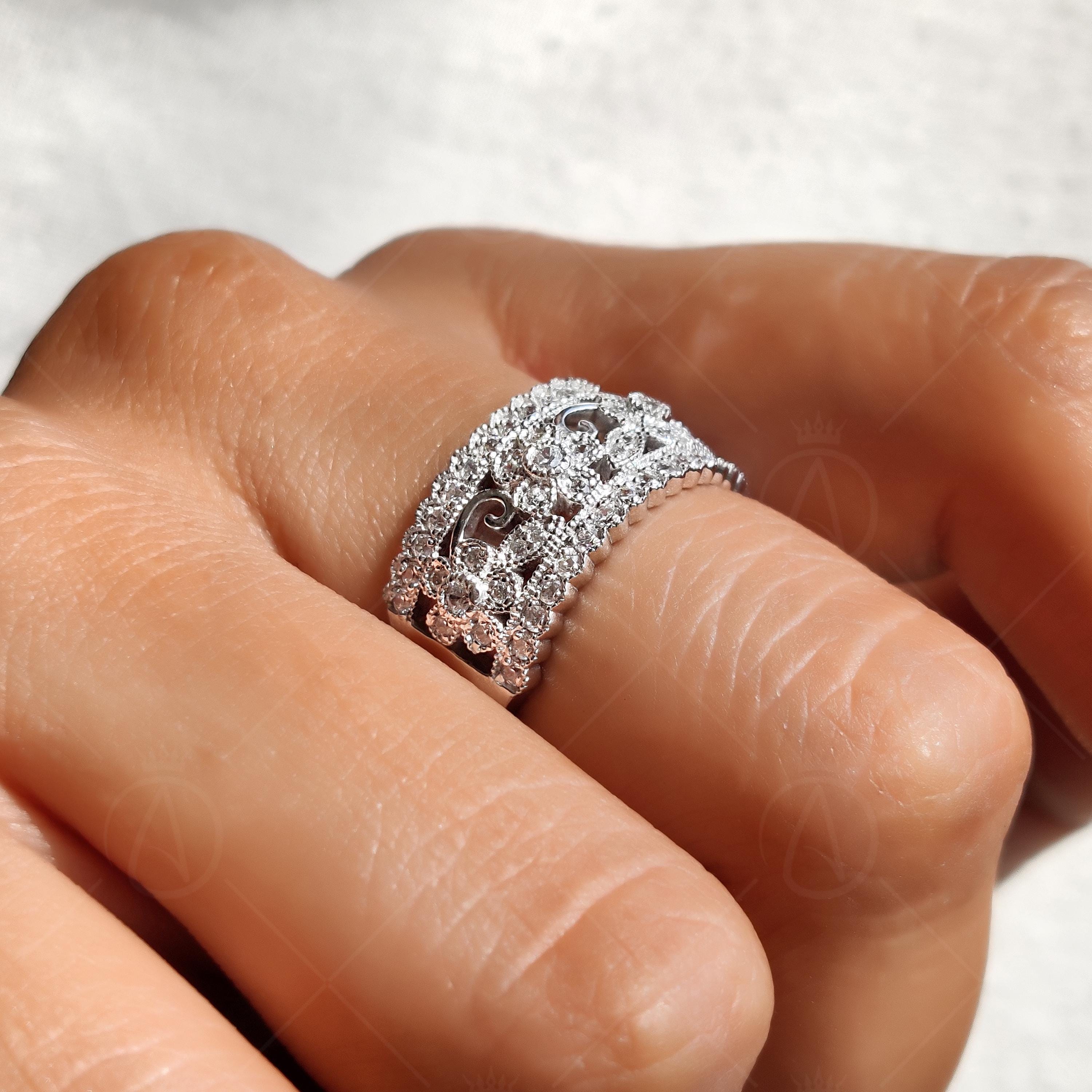 Vintage Floral Nature Inspired Wide Wedding Band