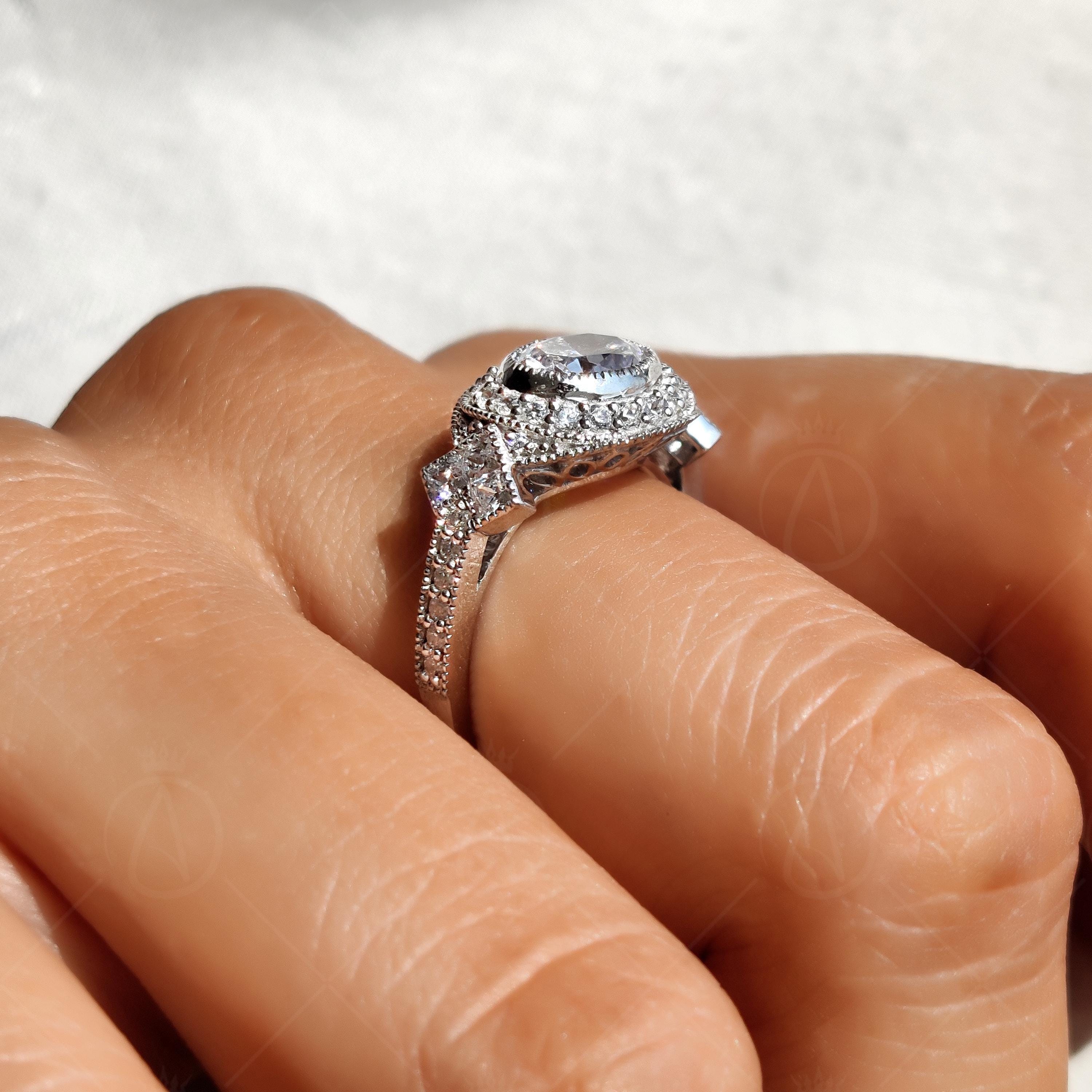 Vintage Art Deco Oval Cut Halo Engagement Ring