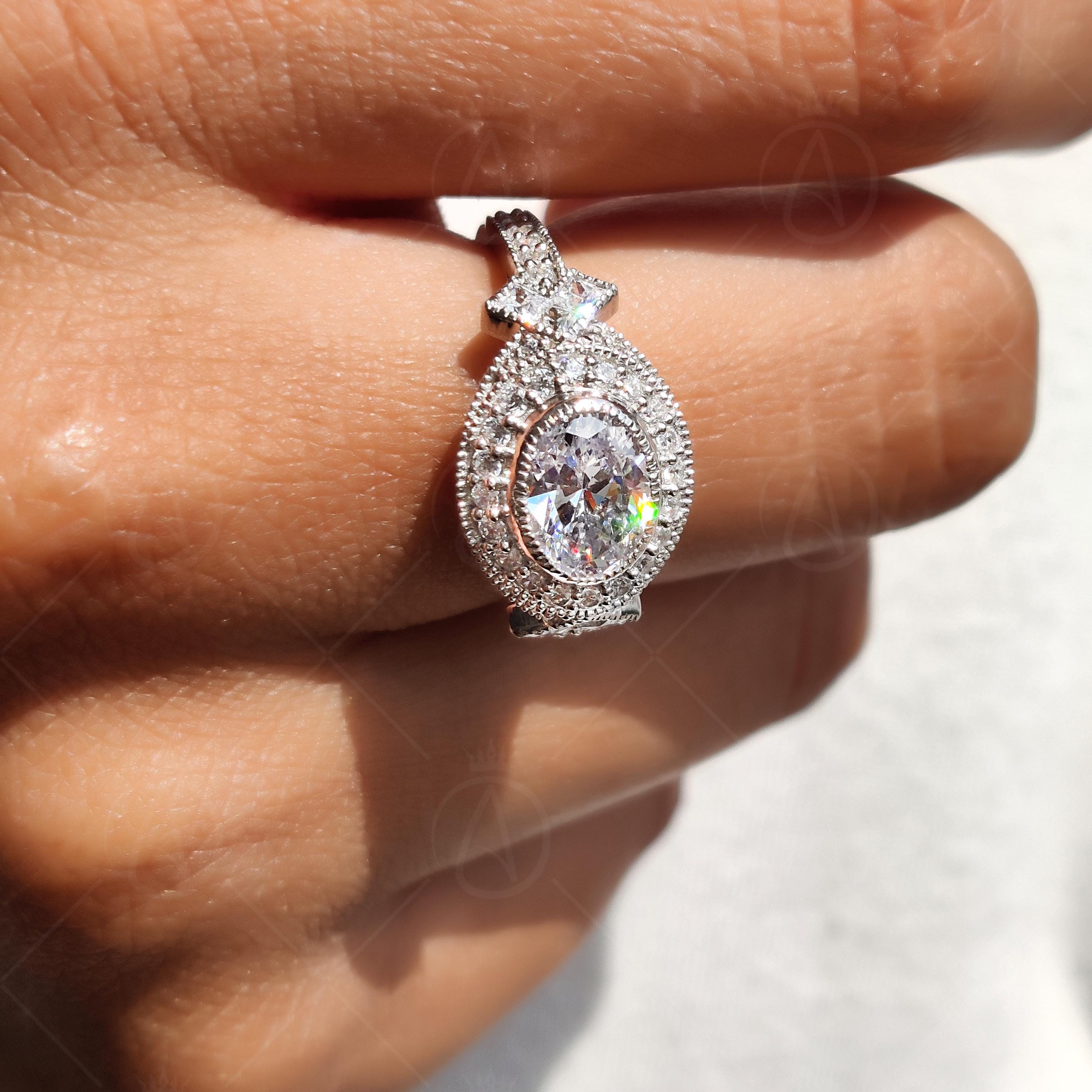 Vintage Art Deco Oval Cut Halo Engagement Ring