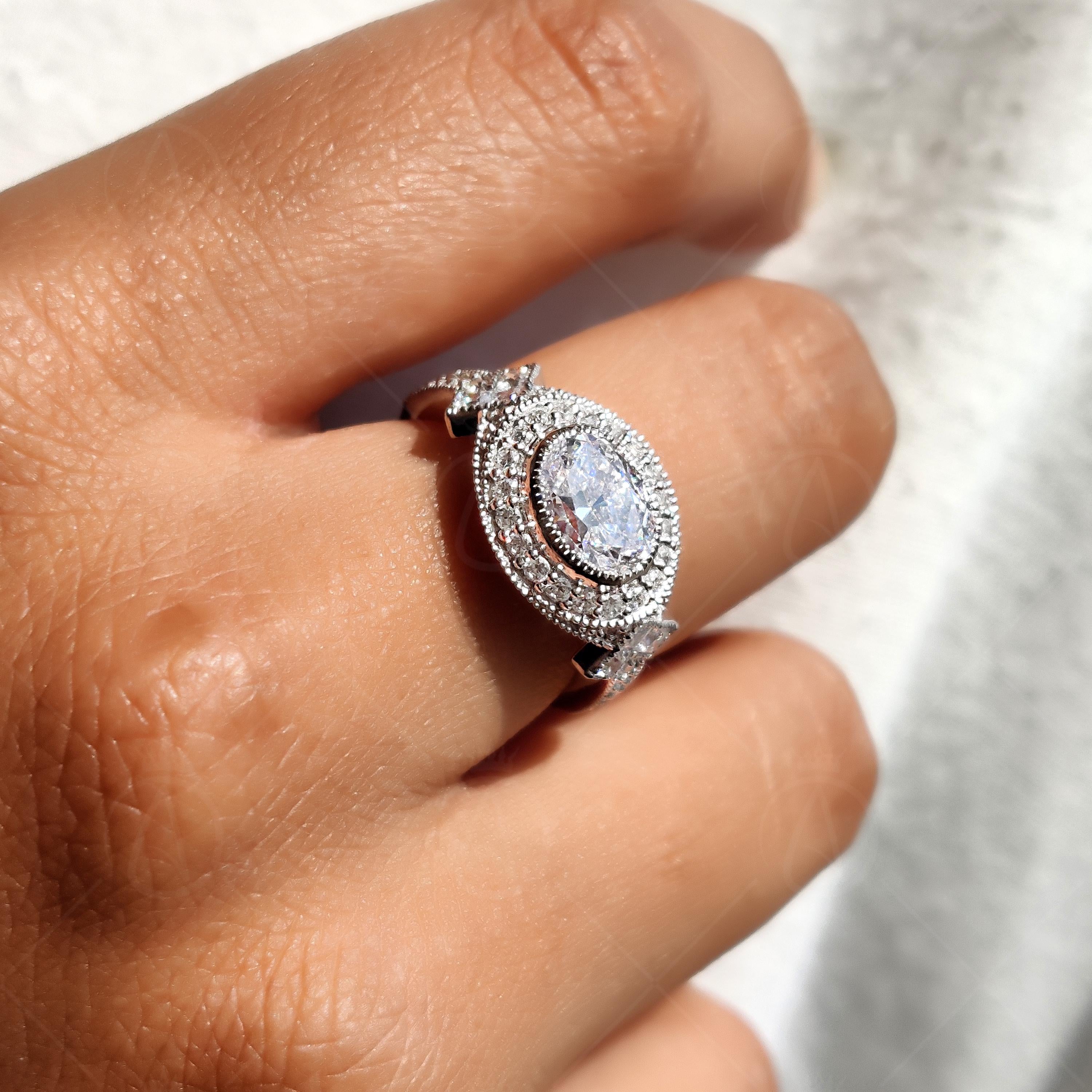 Vintage Art Deco Oval Cut Halo Engagement Ring