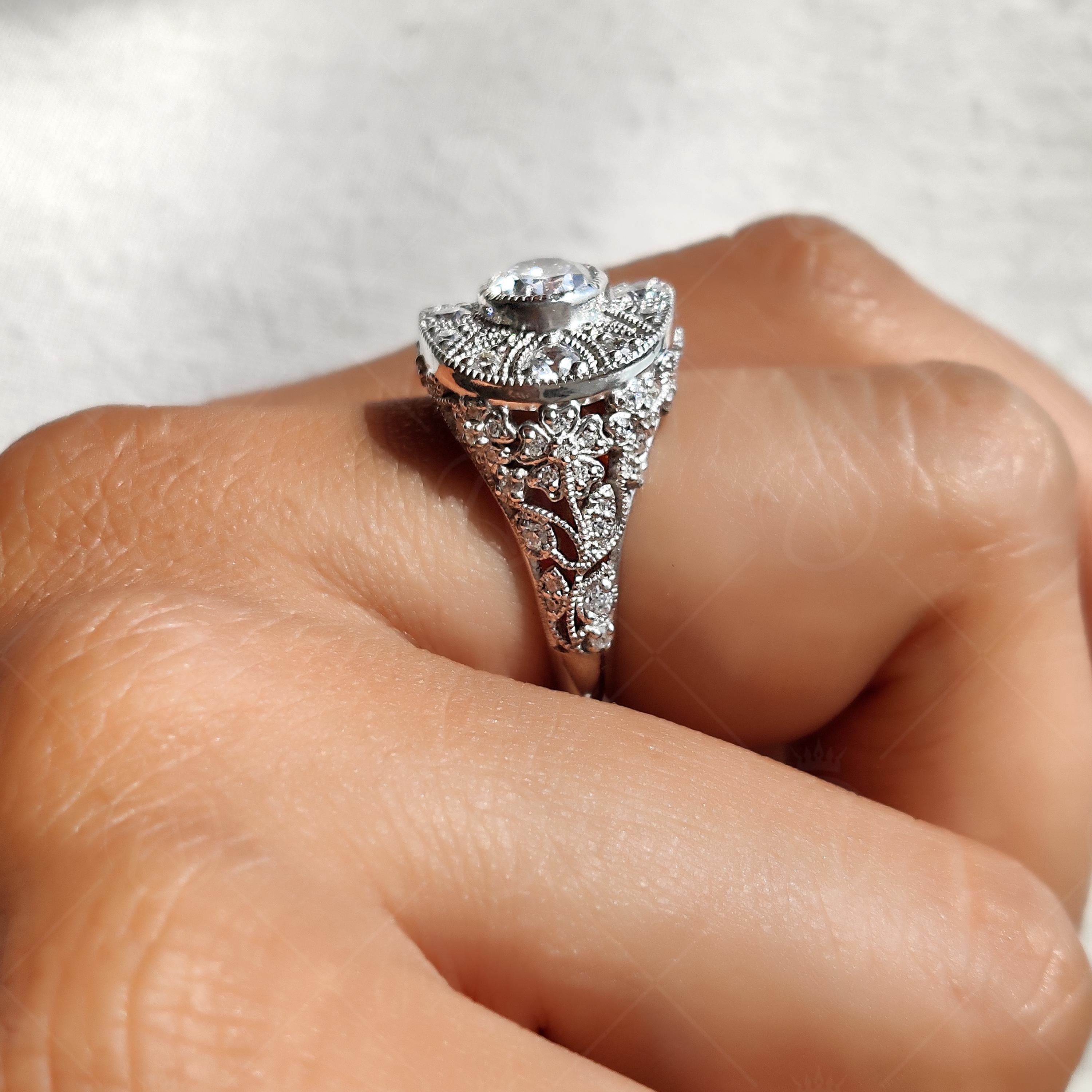 Oval Antique Edwardian Filigree Engagement Ring