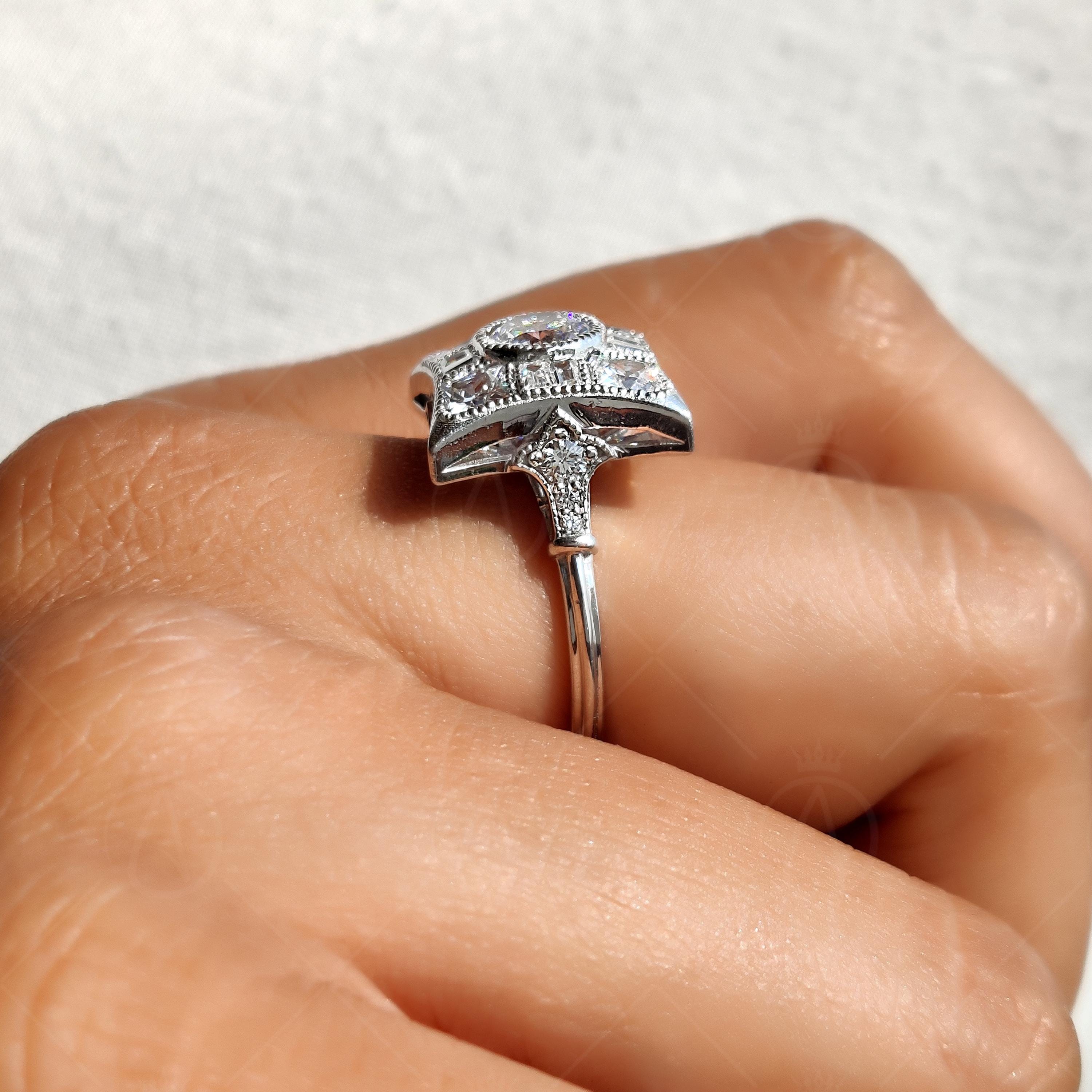 Unique Square Shape Round Halo Engagement Ring
