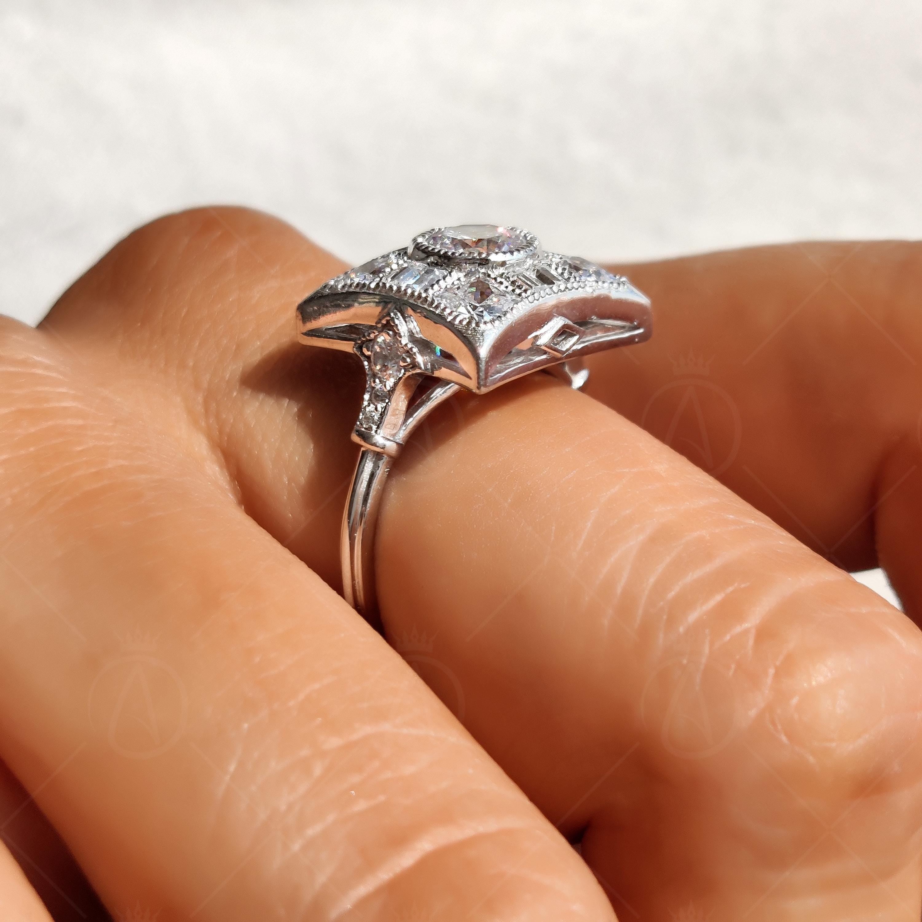 Unique Square Shape Round Halo Engagement Ring