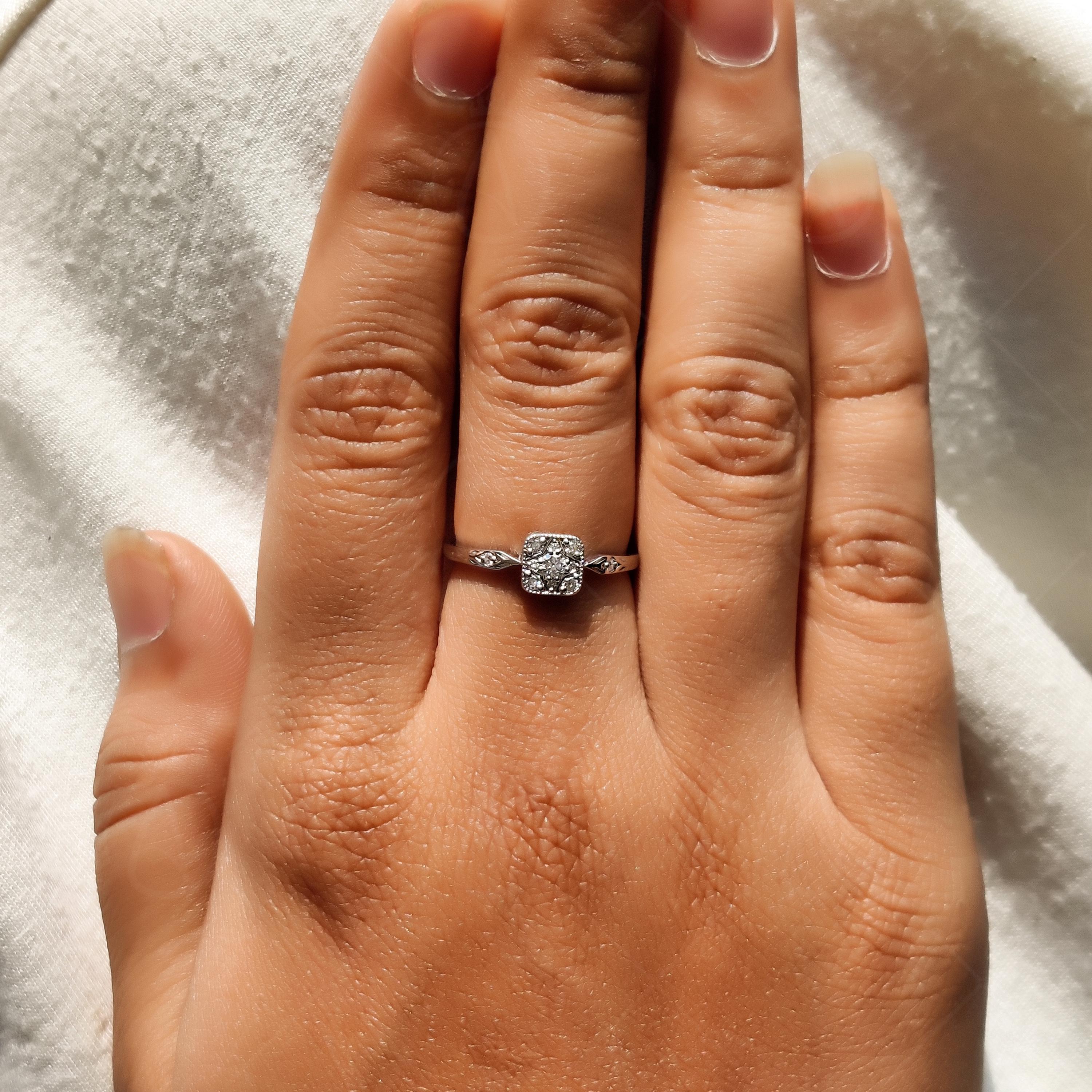 Vintage Moissanite Engagement Ring, Square Halo Cluster Ring, Art Deco Filigree Ring, Milgrain Antique Style Promise Ring