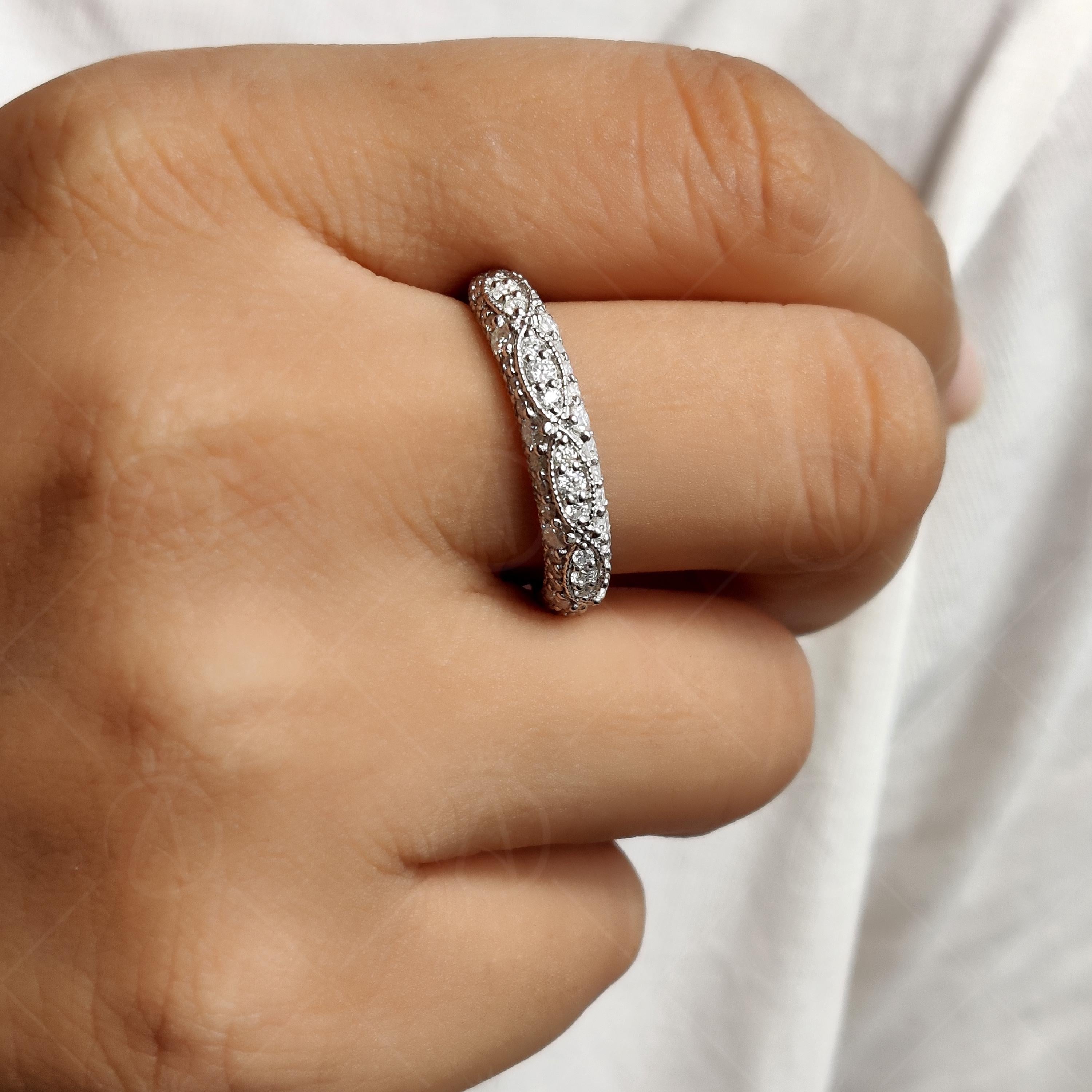 Milgrain Half Eternity Antique Art Deco Wedding Band