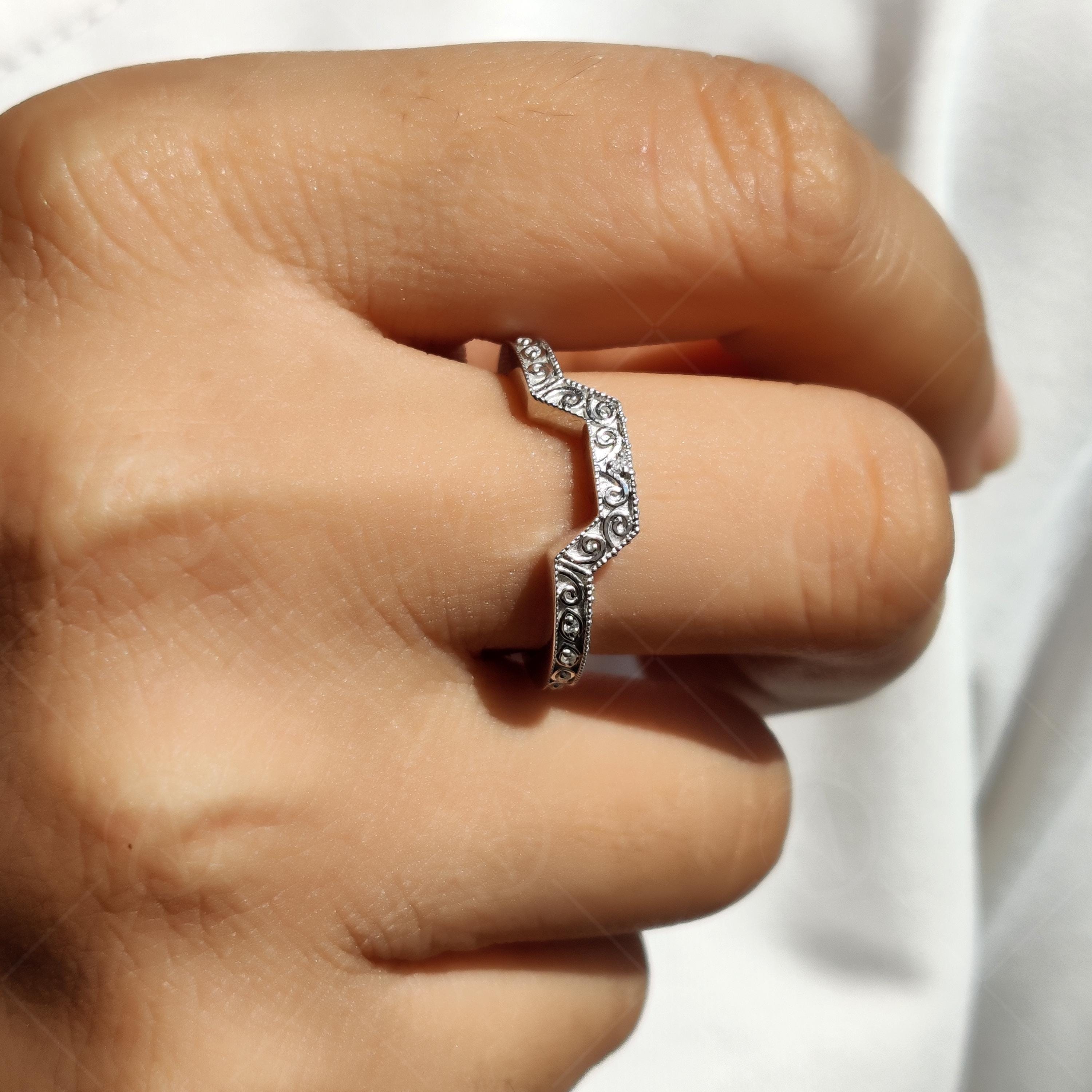 Engraved Curved Vintage Stackable Wedding Band