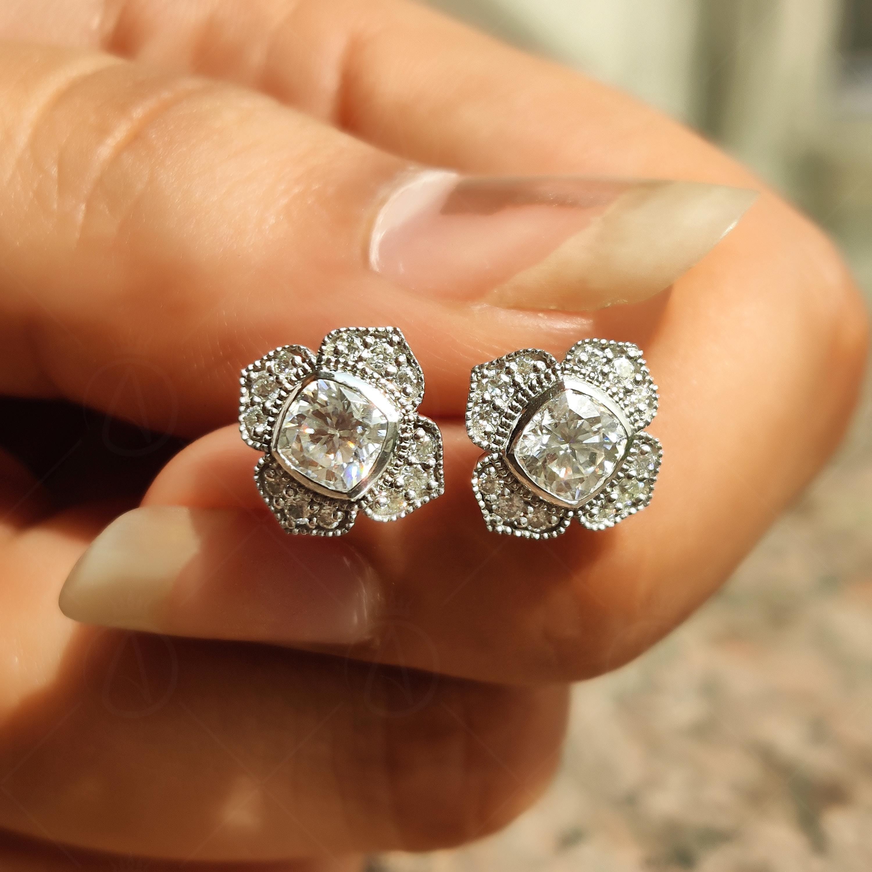 Nature Inspired Floral Moissanite Stud Earrings