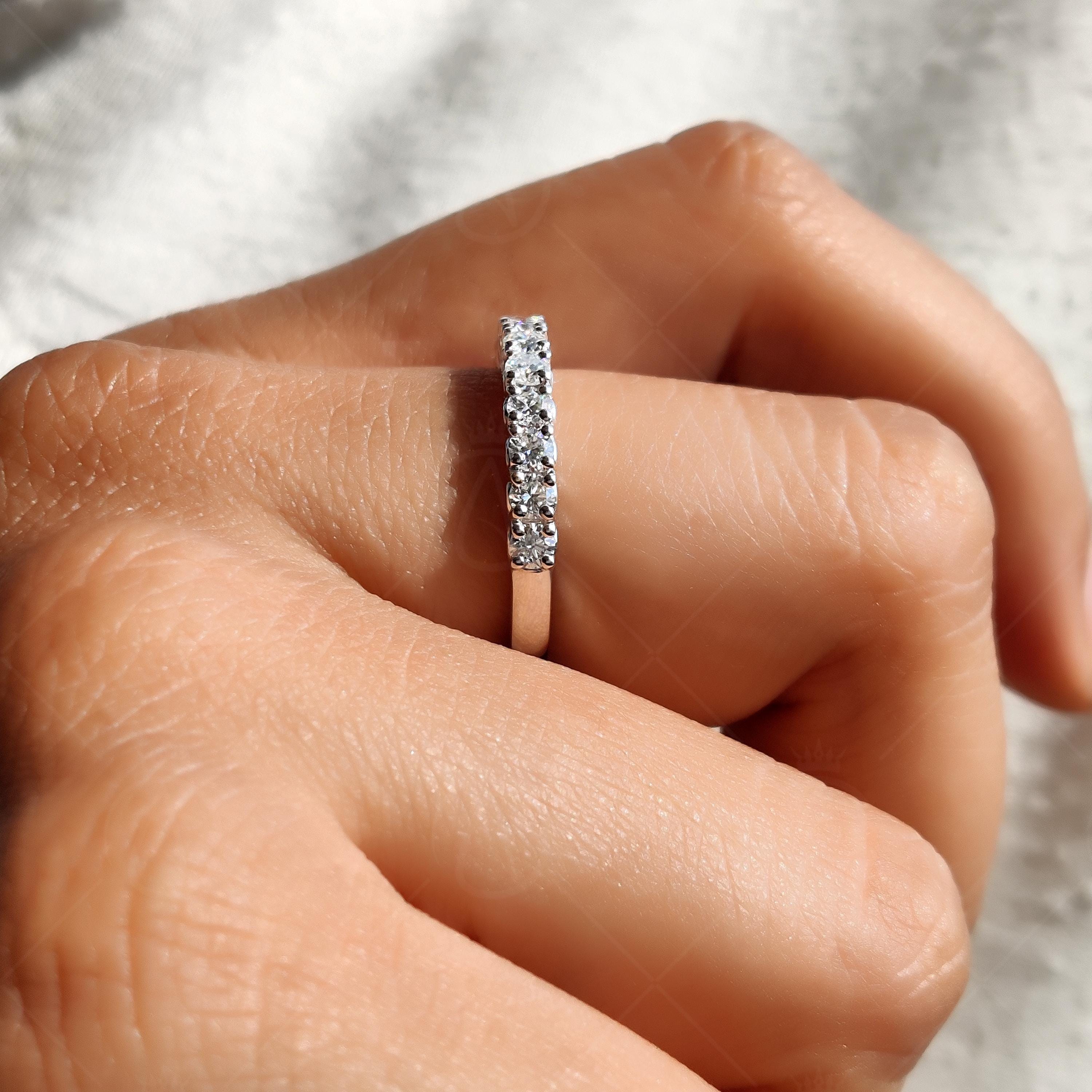 Art Deco Moissanite Wedding Band, Milgrain Half Eternity Vintage Style Matching Band