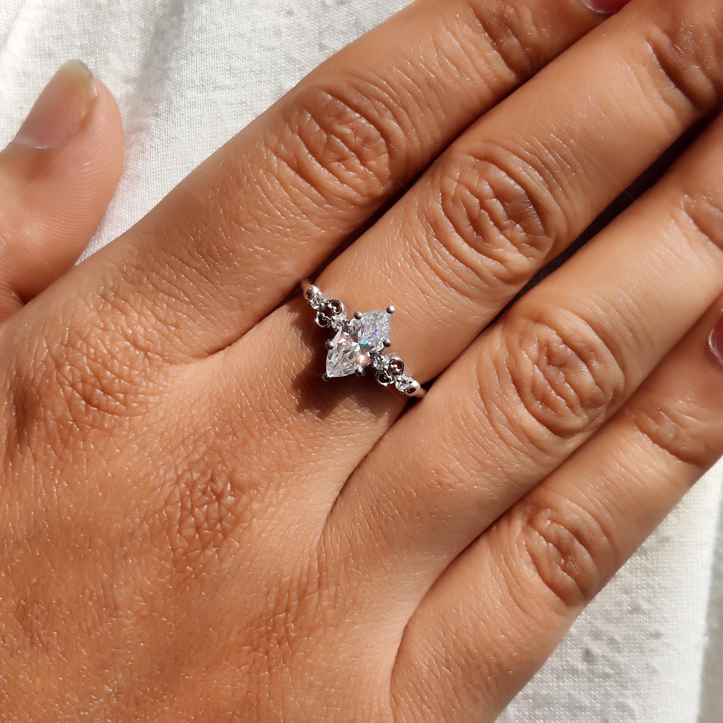 Vintage Marquise Cut Moissanite Engagement Ring, Five Stones Unique Art Deco Minimalist Ring