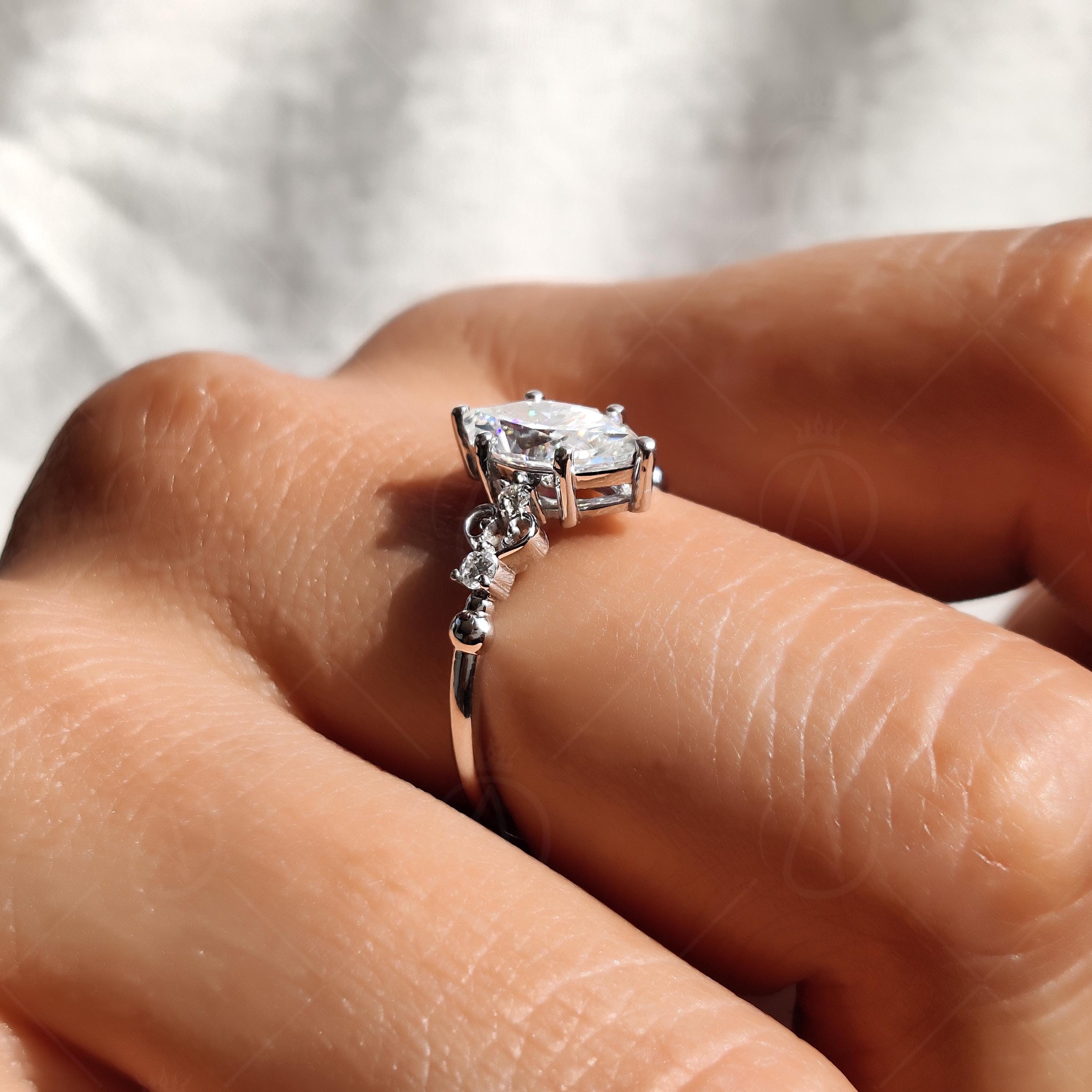 Vintage Marquise Cut Moissanite Engagement Ring, Five Stones Unique Art Deco Minimalist Ring