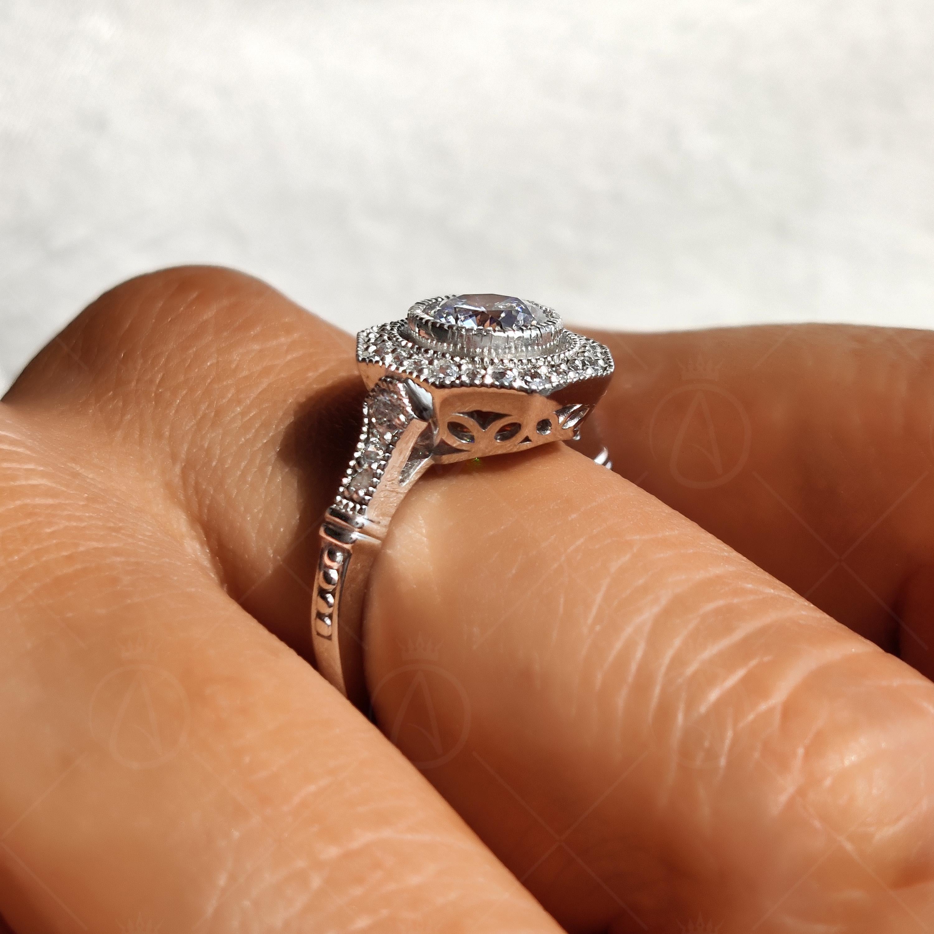 Octagon Shape Halo Engagement Ring For Women