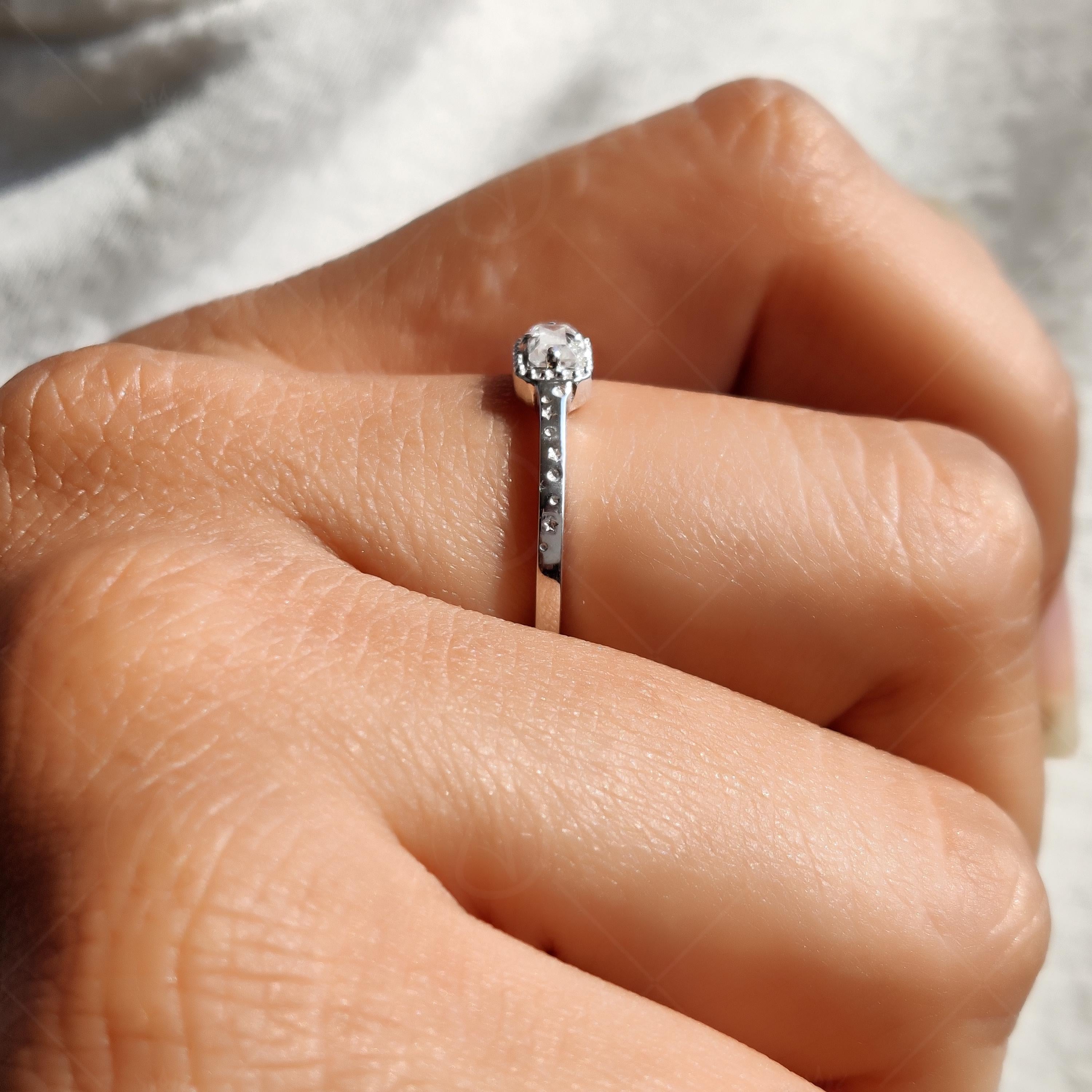 Baguette Cut Moissanite Solitaire Engagement Ring, Unique Engrave Minimalist Ring