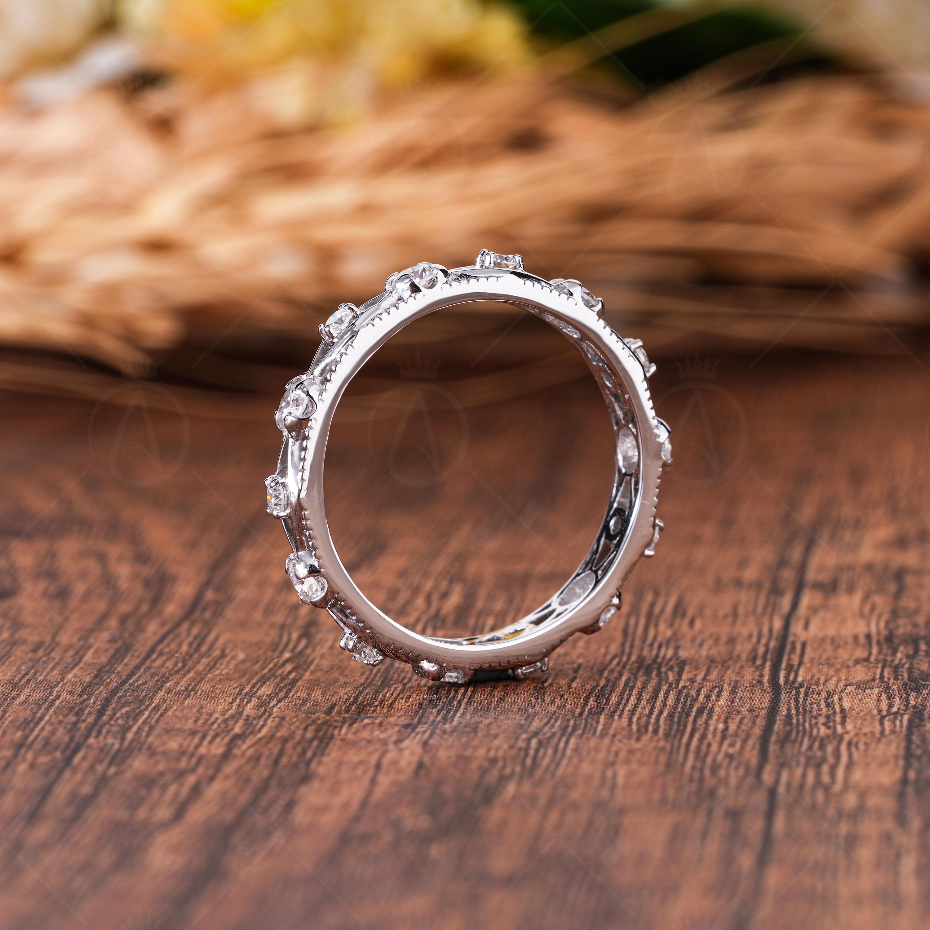 3.20mm Moissanite Full Eternity Wedding Band, Round Cut Bridal Matching Anniversary Band