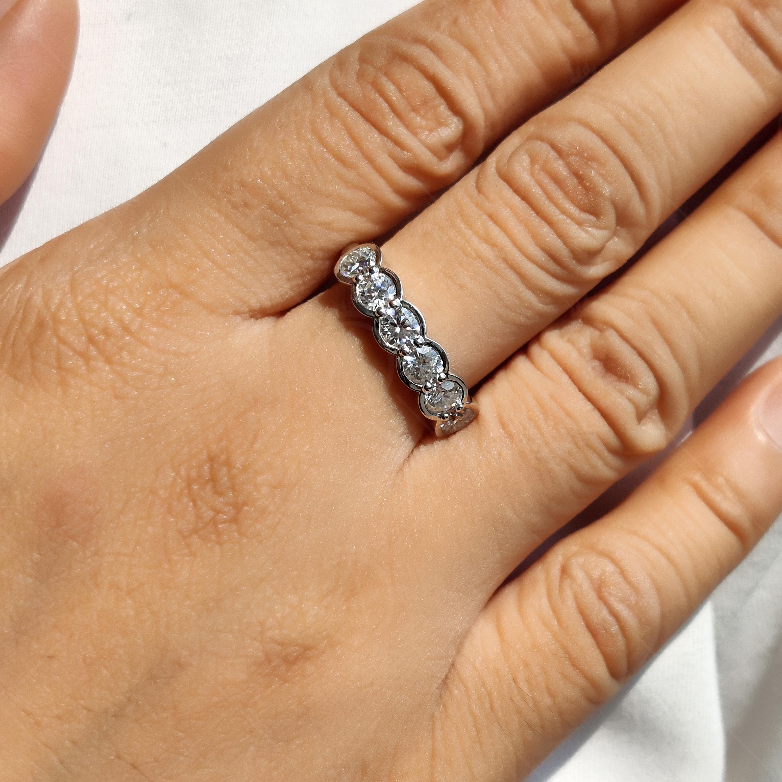 Lab Grown Diamond Wedding Band, Half Bezel Anniversary Ring