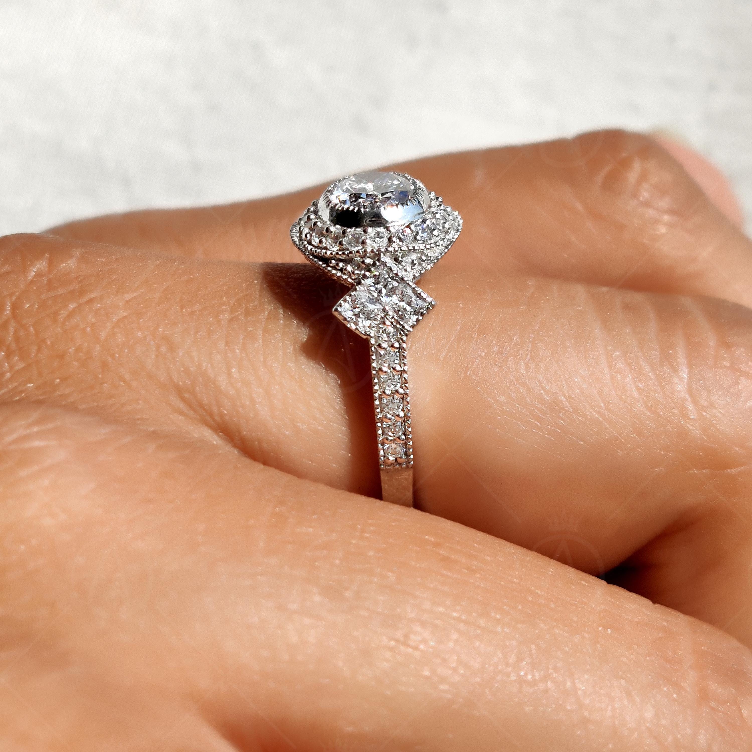 Vintage Art Deco Oval Cut Halo Engagement Ring