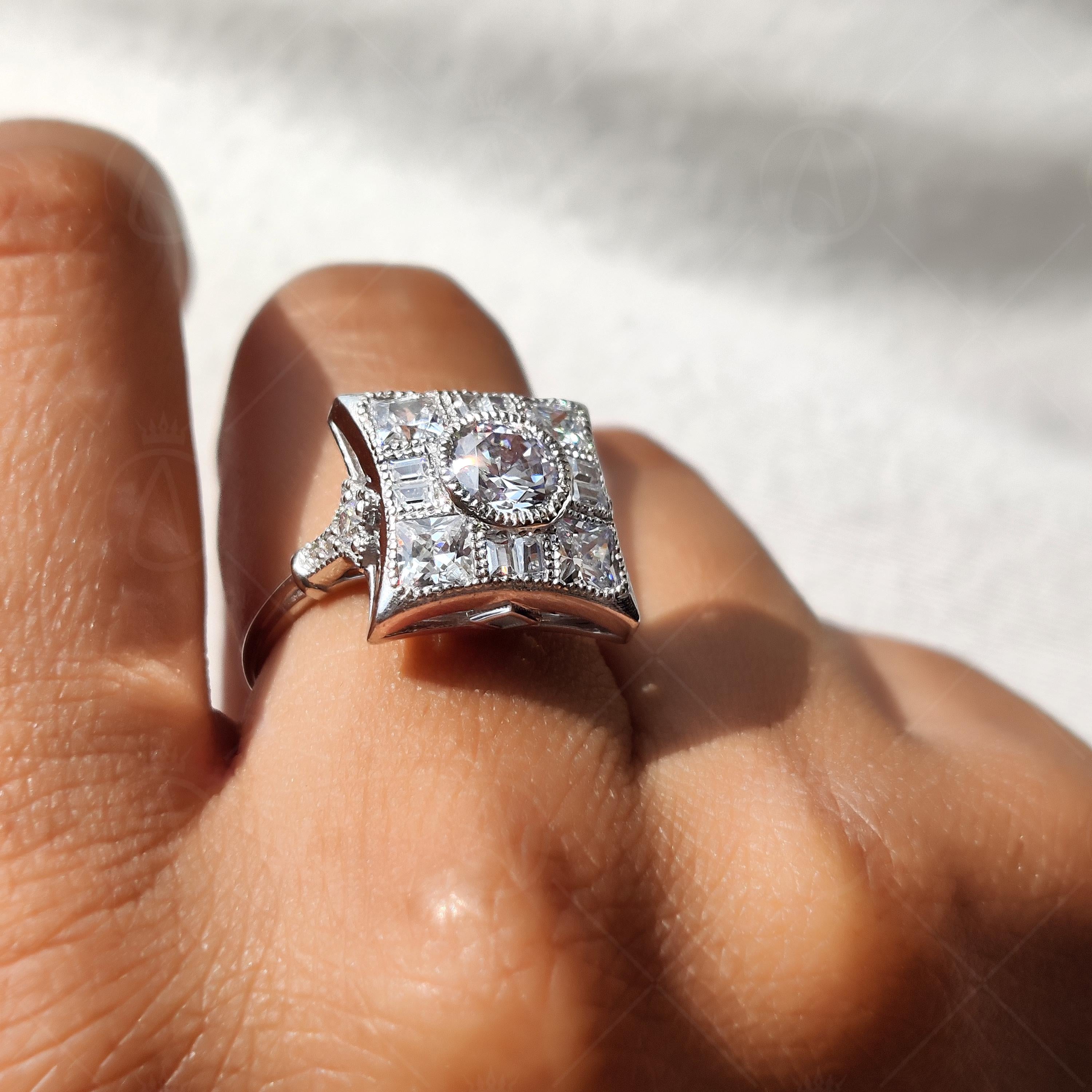 Unique Square Shape Round Halo Engagement Ring