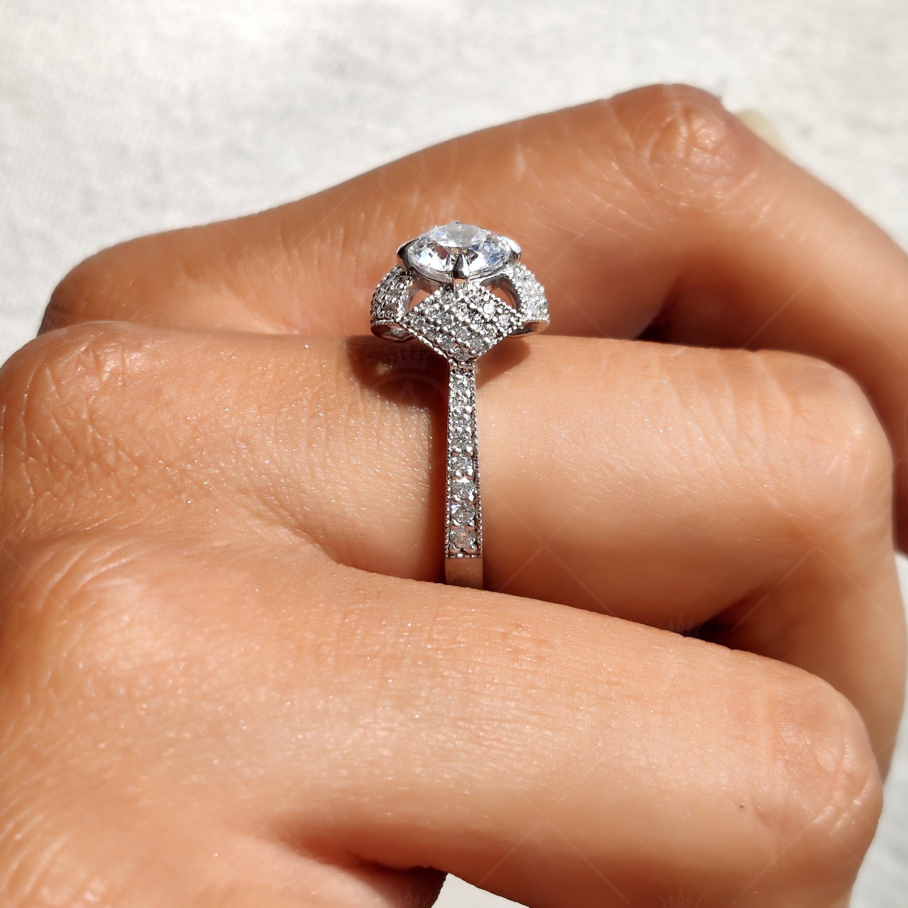 Art Deco Milgrain Unique Moissanite Engagement Ring