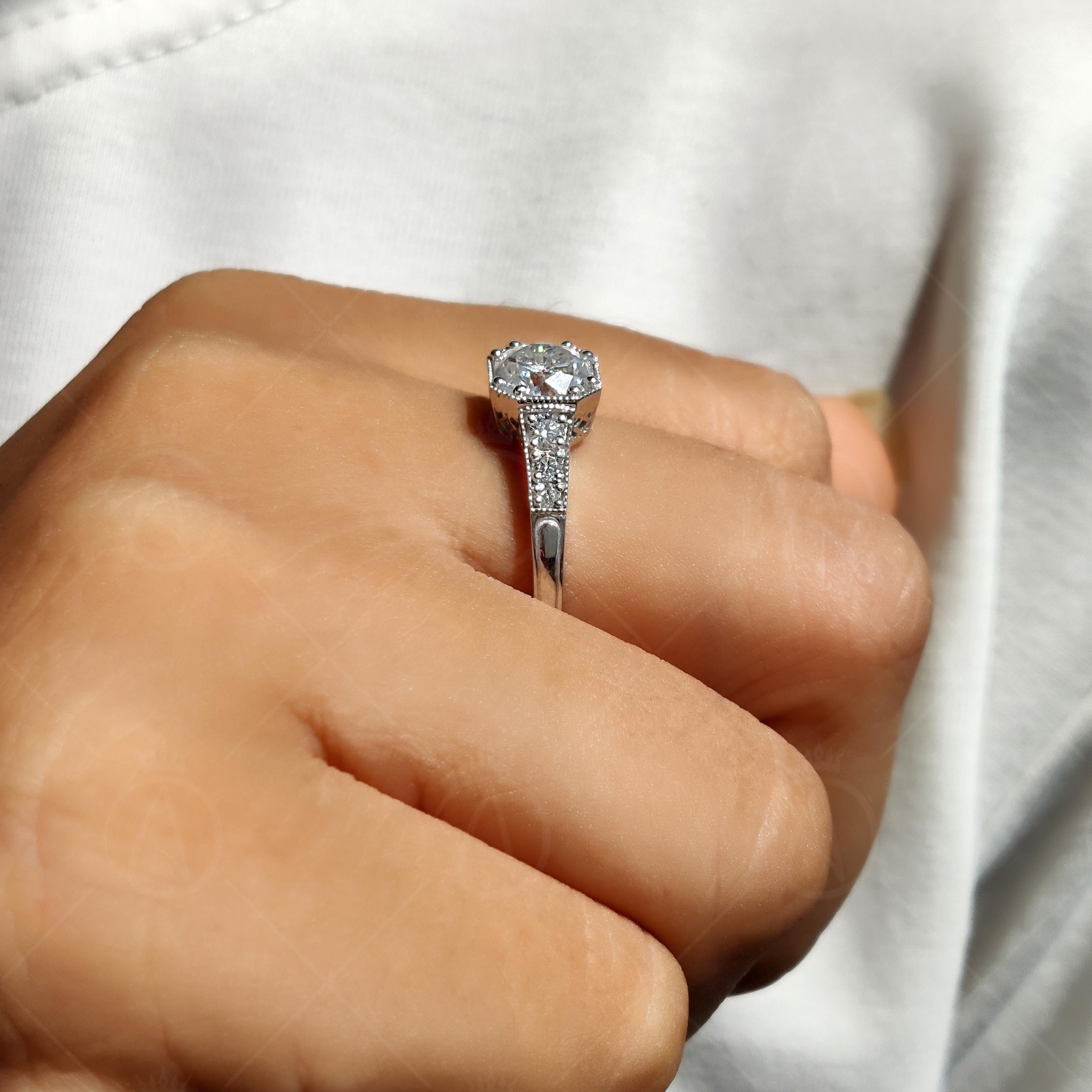 Cushion Cut Moissanite Art Deco Engagement Ring