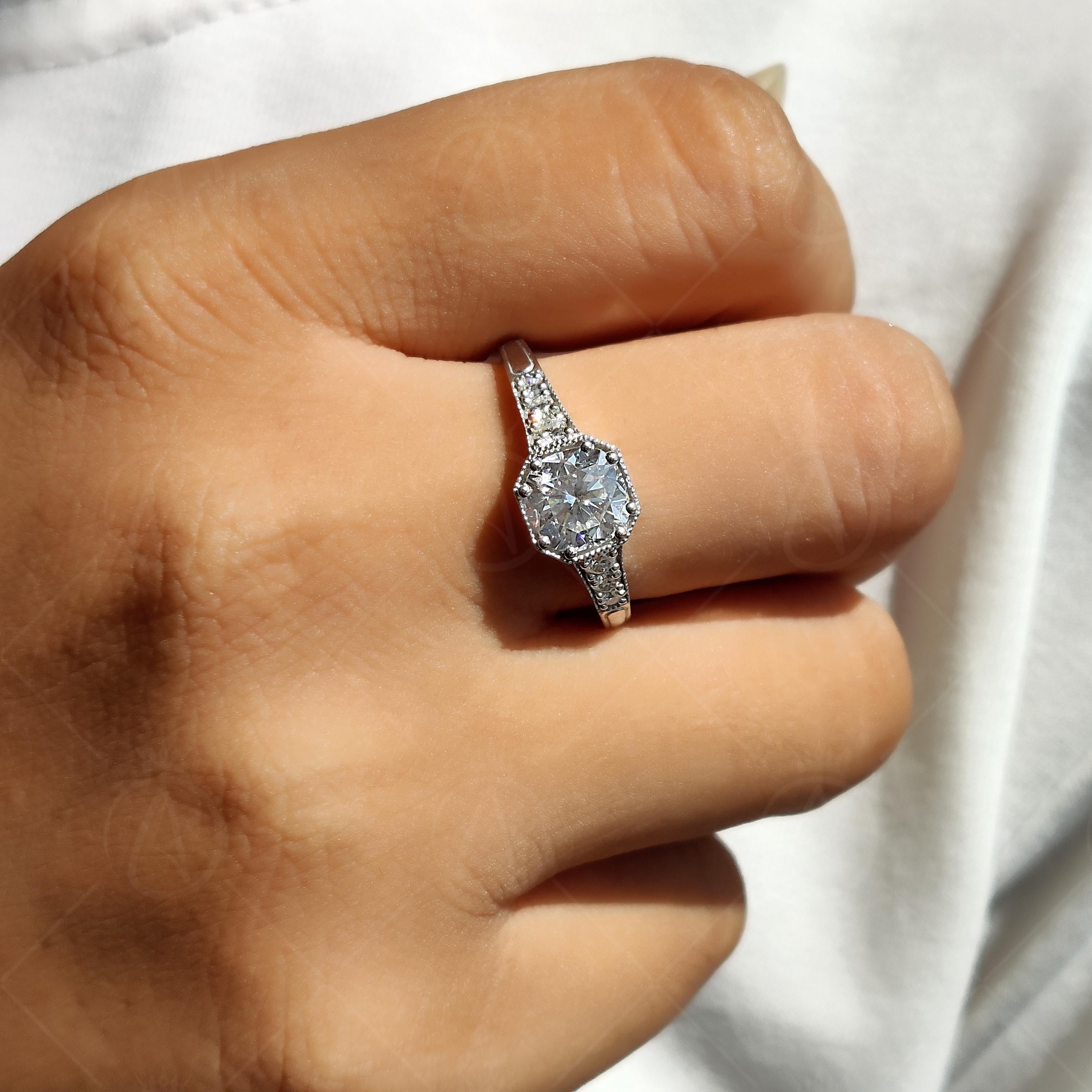 Cushion Cut Moissanite Art Deco Engagement Ring