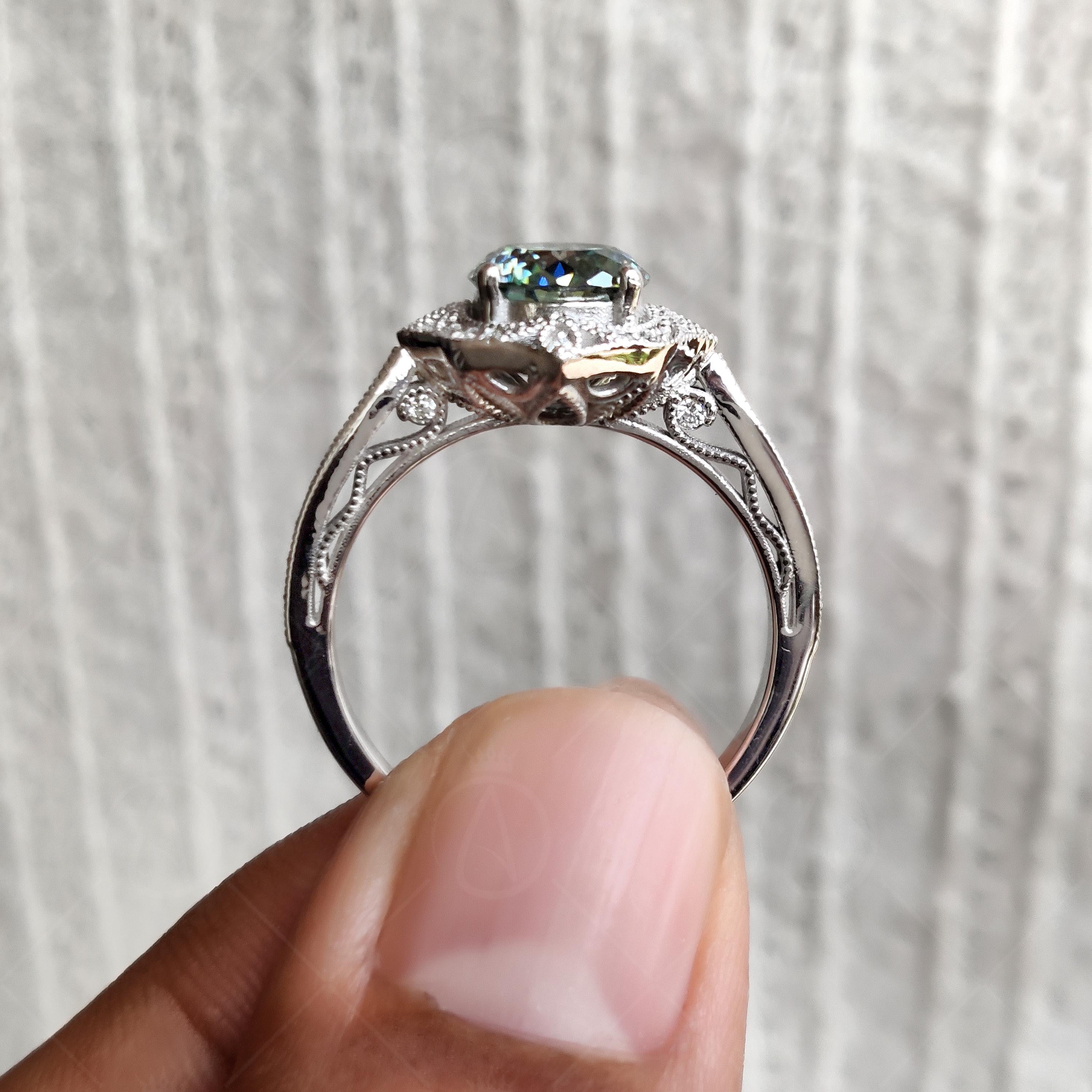 Portuguese Cut Vintage Halo Engagement Ring