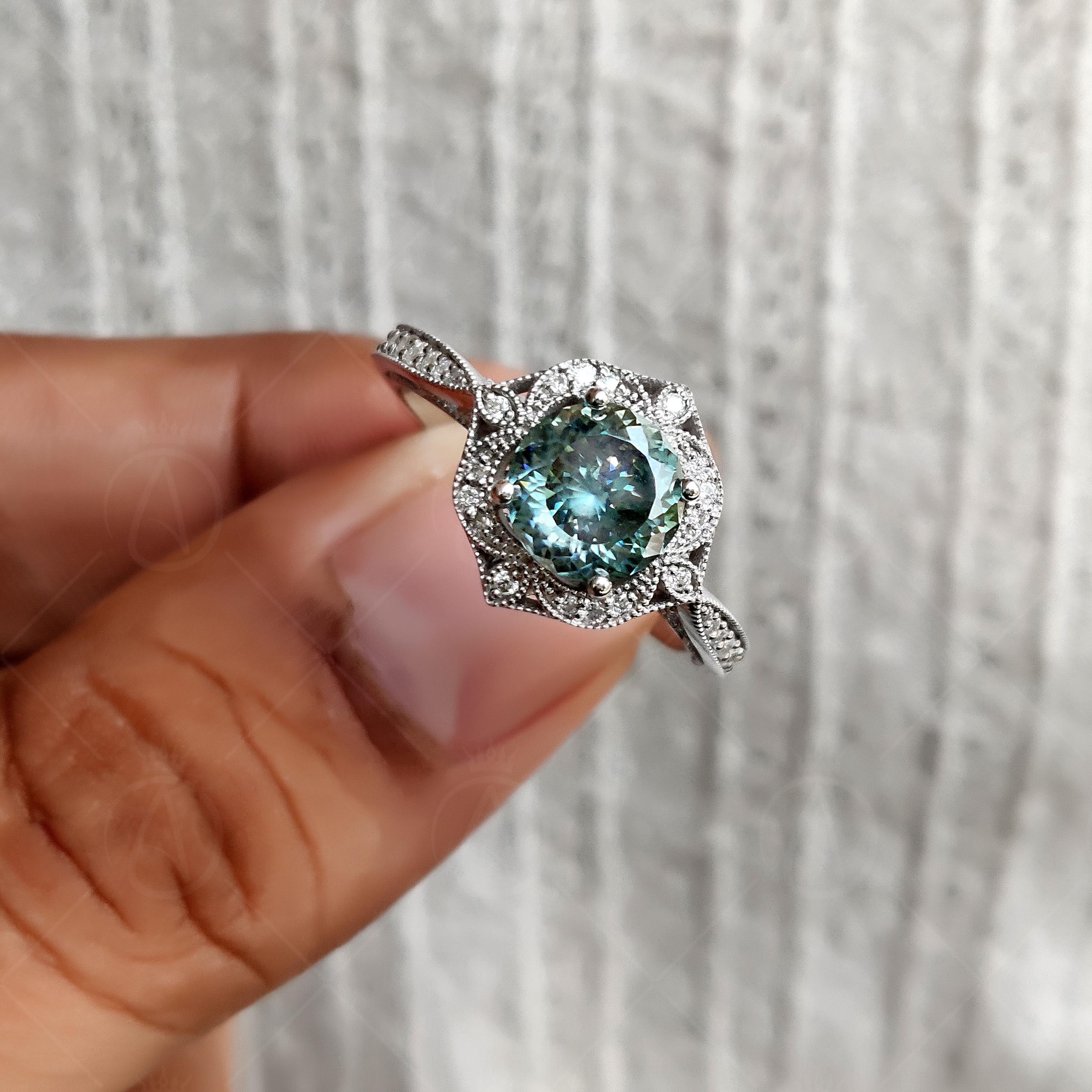 Portuguese Cut Vintage Halo Engagement Ring