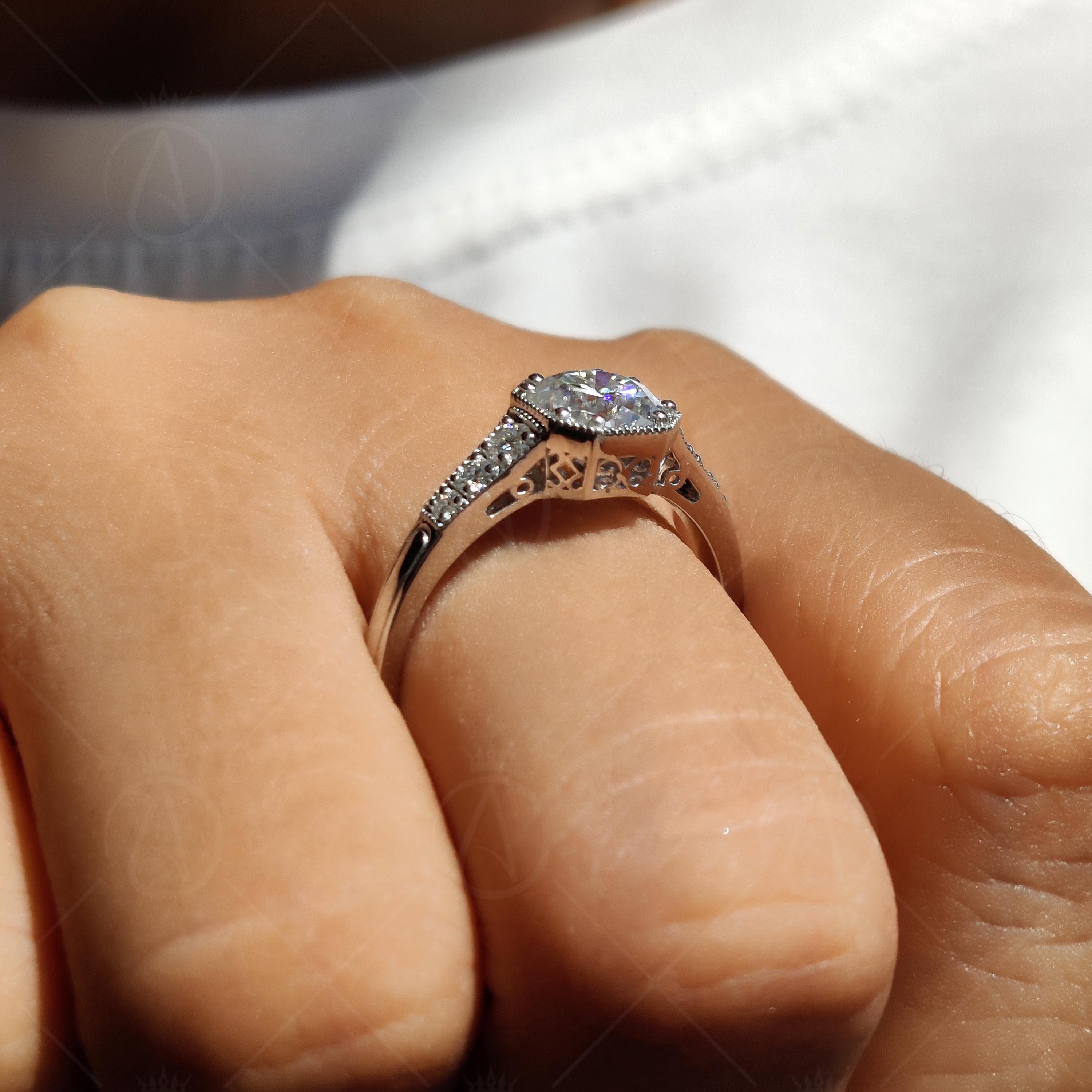 Cushion Cut Moissanite Art Deco Engagement Ring