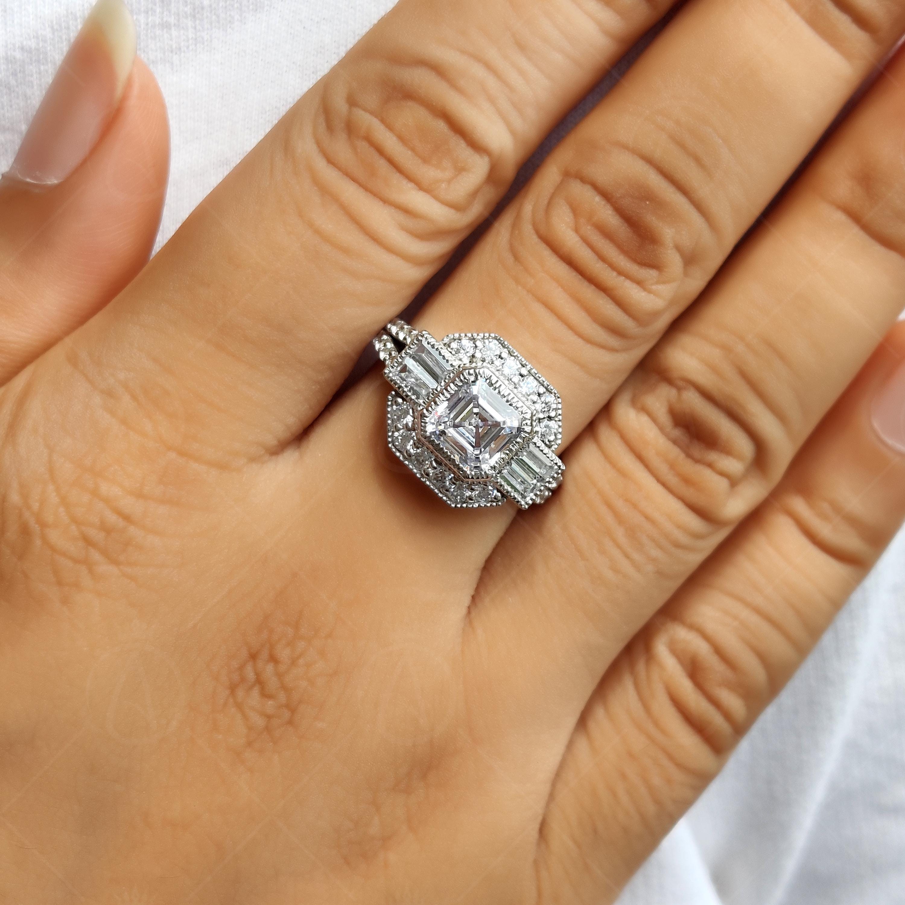 Asscher Cut Vintage Style Engagement Ring