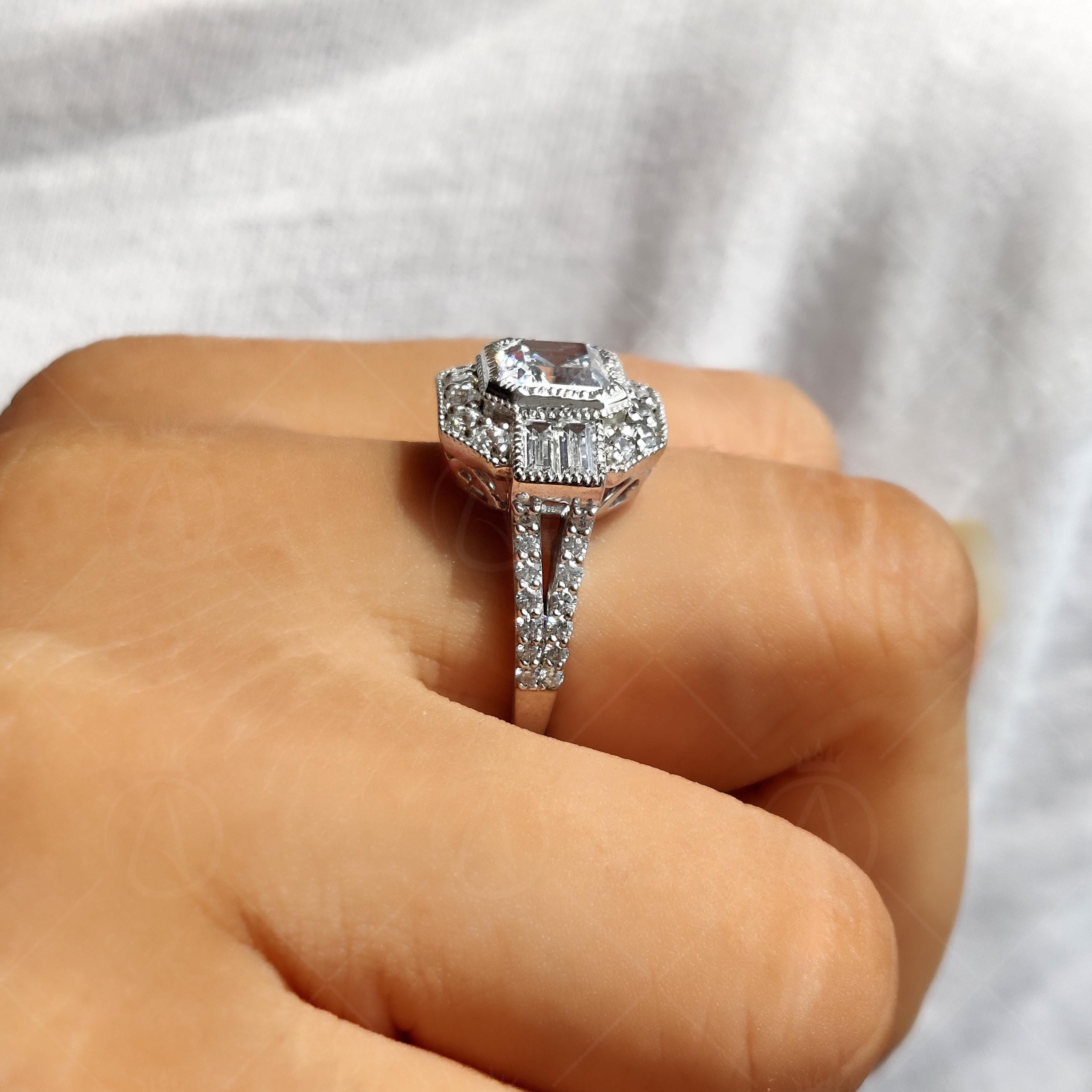 Asscher Cut Vintage Style Engagement Ring