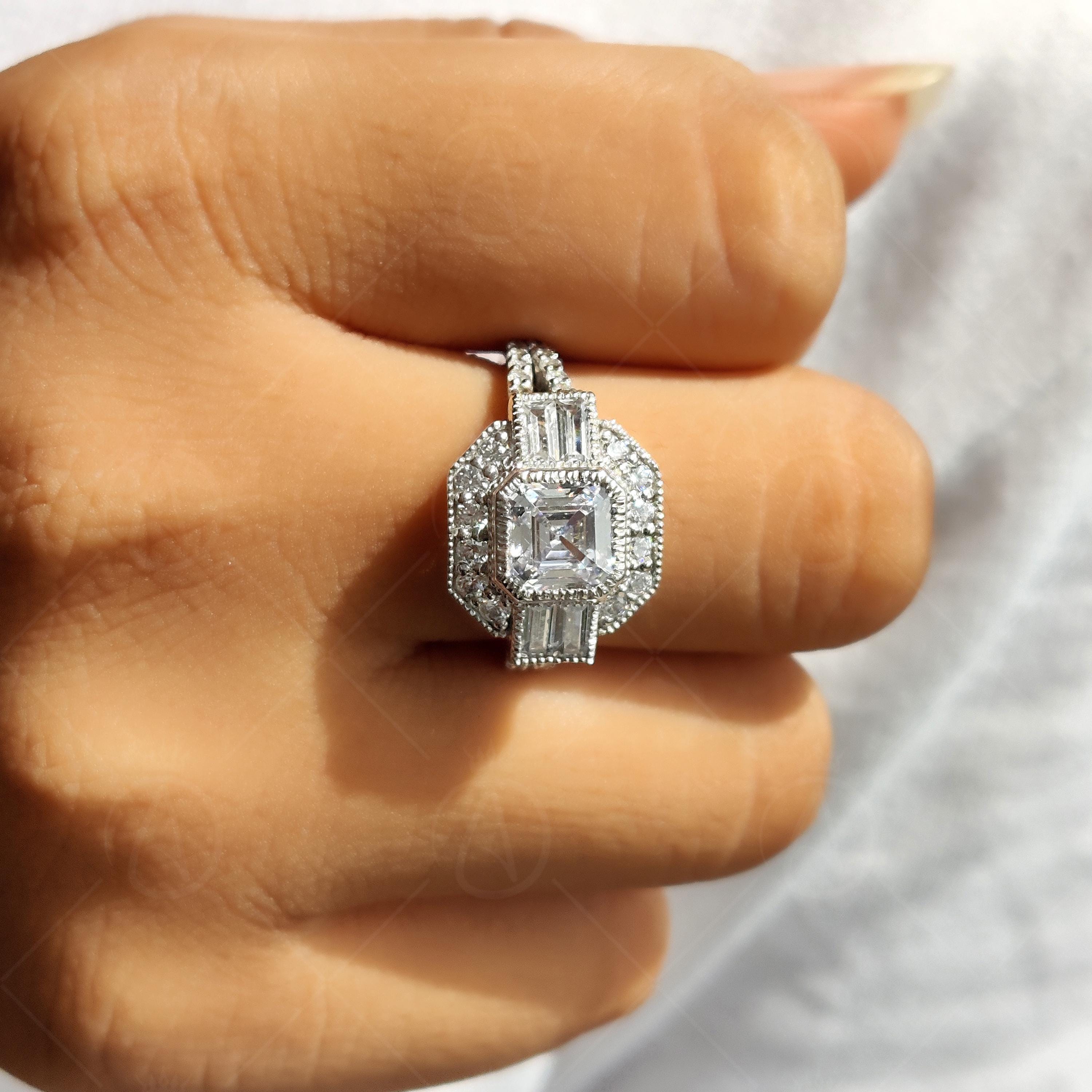 Asscher Cut Vintage Style Engagement Ring