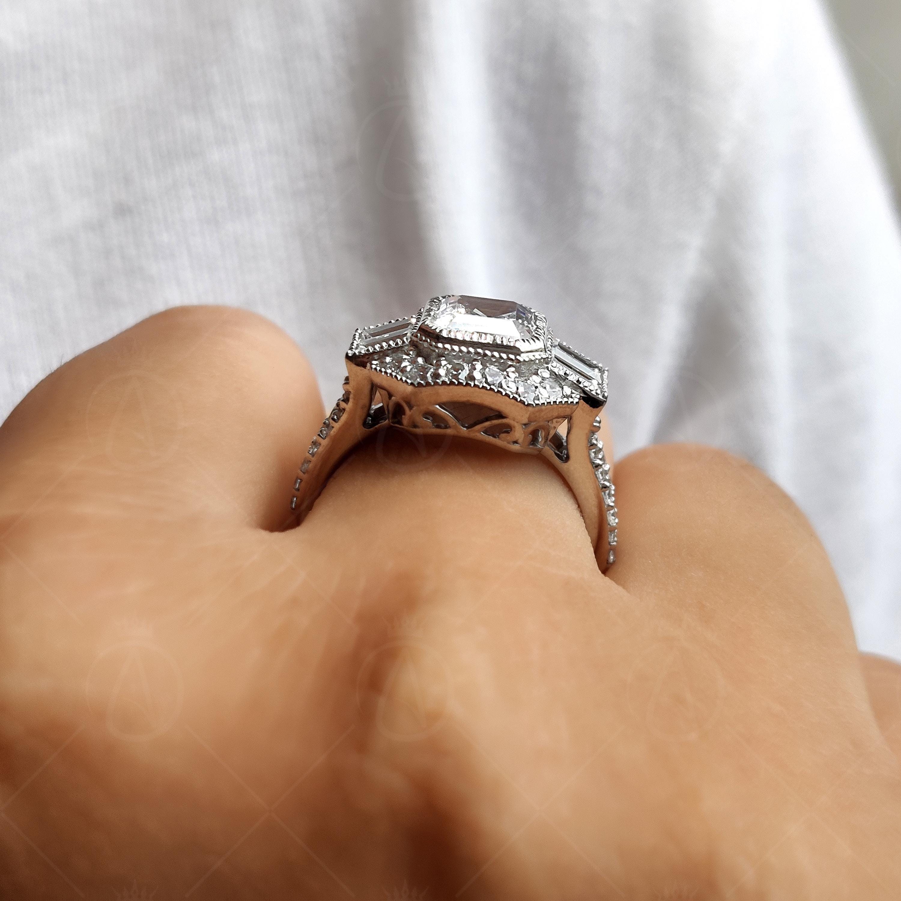 Asscher Cut Vintage Style Engagement Ring