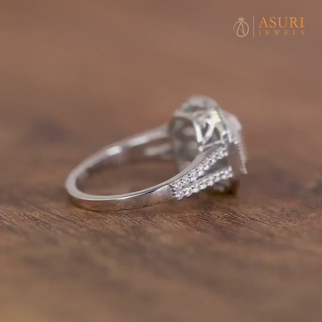 Asscher Cut Moissanite Art Deco Ring, Vintage Style Engagement Ring, Split Shank Ring, Unique Moissanite Diamond Ring, Promise Ring For Her