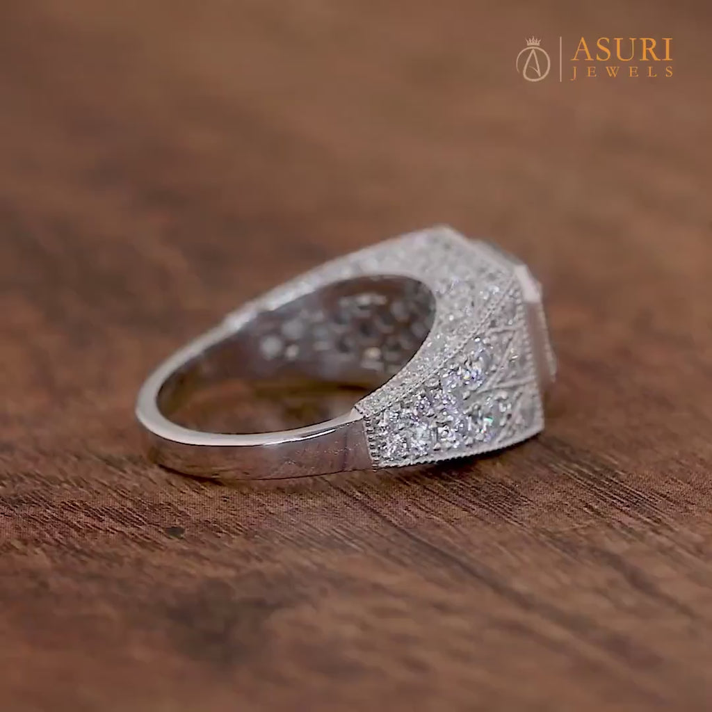 Asscher Cut Moissanite Engagement Ring, Art Deco Unique Vintage Ring For Women, Bezel Set Milgrain Ring, Antique Anniversary Rings, Victorian Style Ring, Estate Moissanite Jewelry