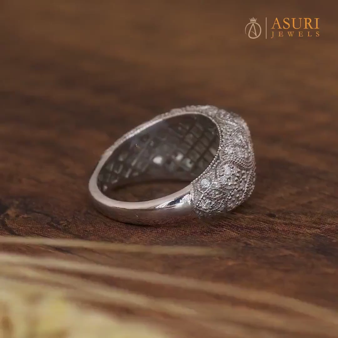 Antique Filigree Statement Ring, Vintage Old European Cushion Cut Ring, Moissanite Chunky Dome Ring, Art Deco Milgrain Rings For Women