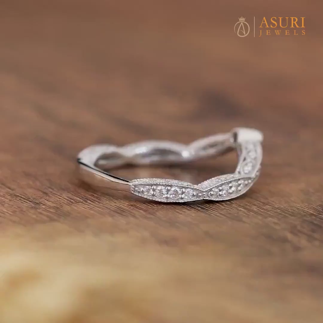 Vintage V Shaped Wedding Band, Chevron Moissanite Ring, Contour Stackable Matching Band For Ring, Art Deco Engagement Ring Jacket, V Shape Band For Ring