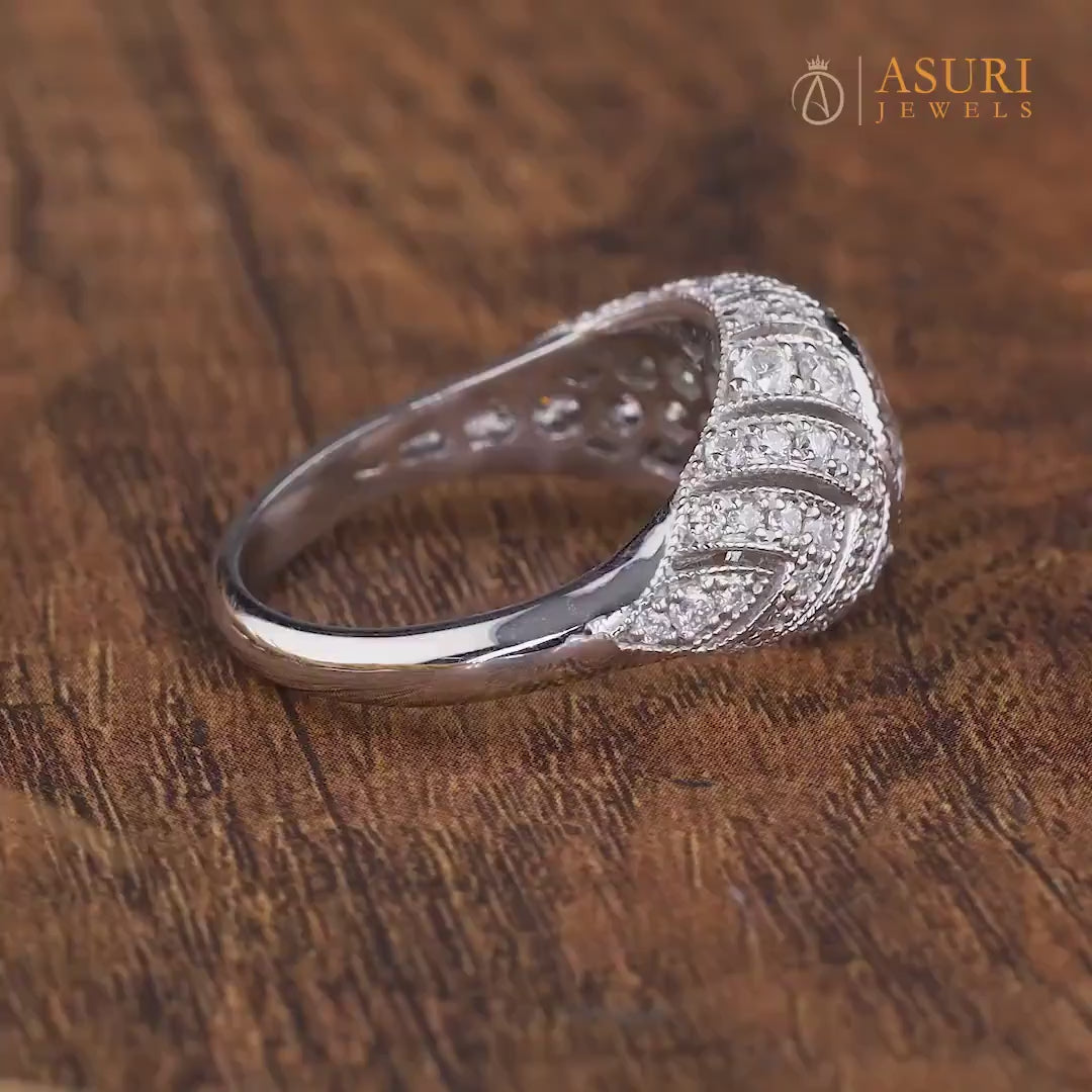 Edwardian Style Dome Statement Ring, Antique Moissanite Vintage Engagement Ring, Art Deco Milgrain Ring For Women, Unique Promise Ring