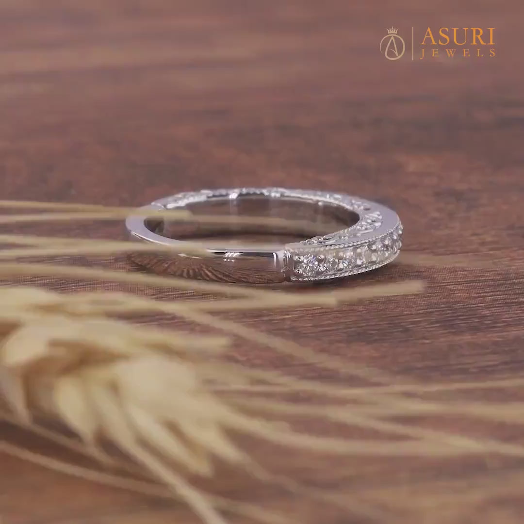 Peekaboo Setting Vintage Filigree Wedding Band Secret Design Stackable Rings For Women Anniversary Band