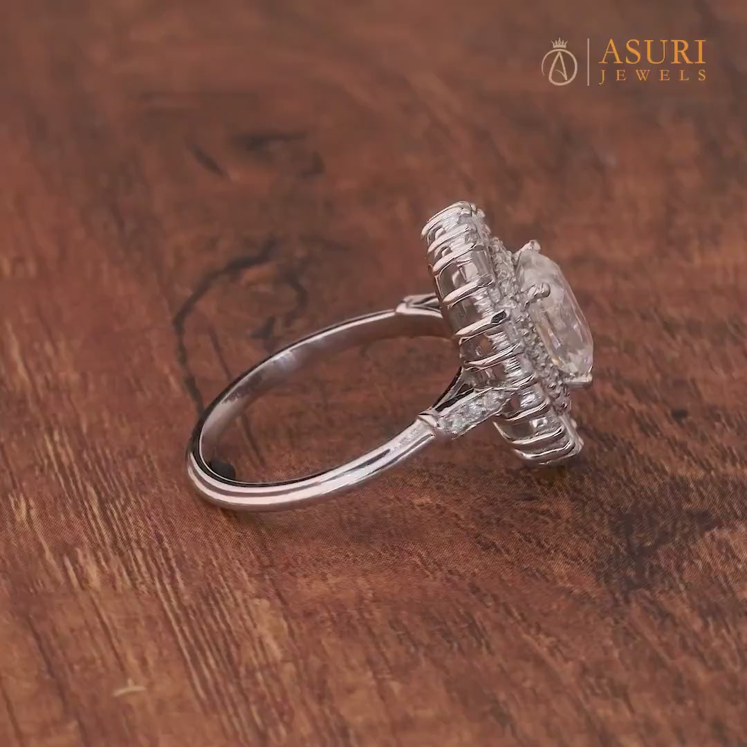 Antique Vintage Old European Cut Moissanite Ring, Double Halo Gatsby Engagement Ring, Ballerina Inspired Ring For Women, Art Deco Ring