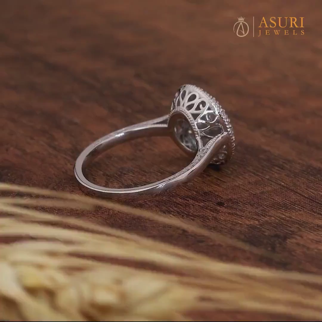 Celebrity Inspired Round Shaped Moissanite Diamond Cluster Engagement Ring, Multi Stone Dome Statement Ring, Unique Promise Rings For Women, Micro Pave Setting Engagement Ring