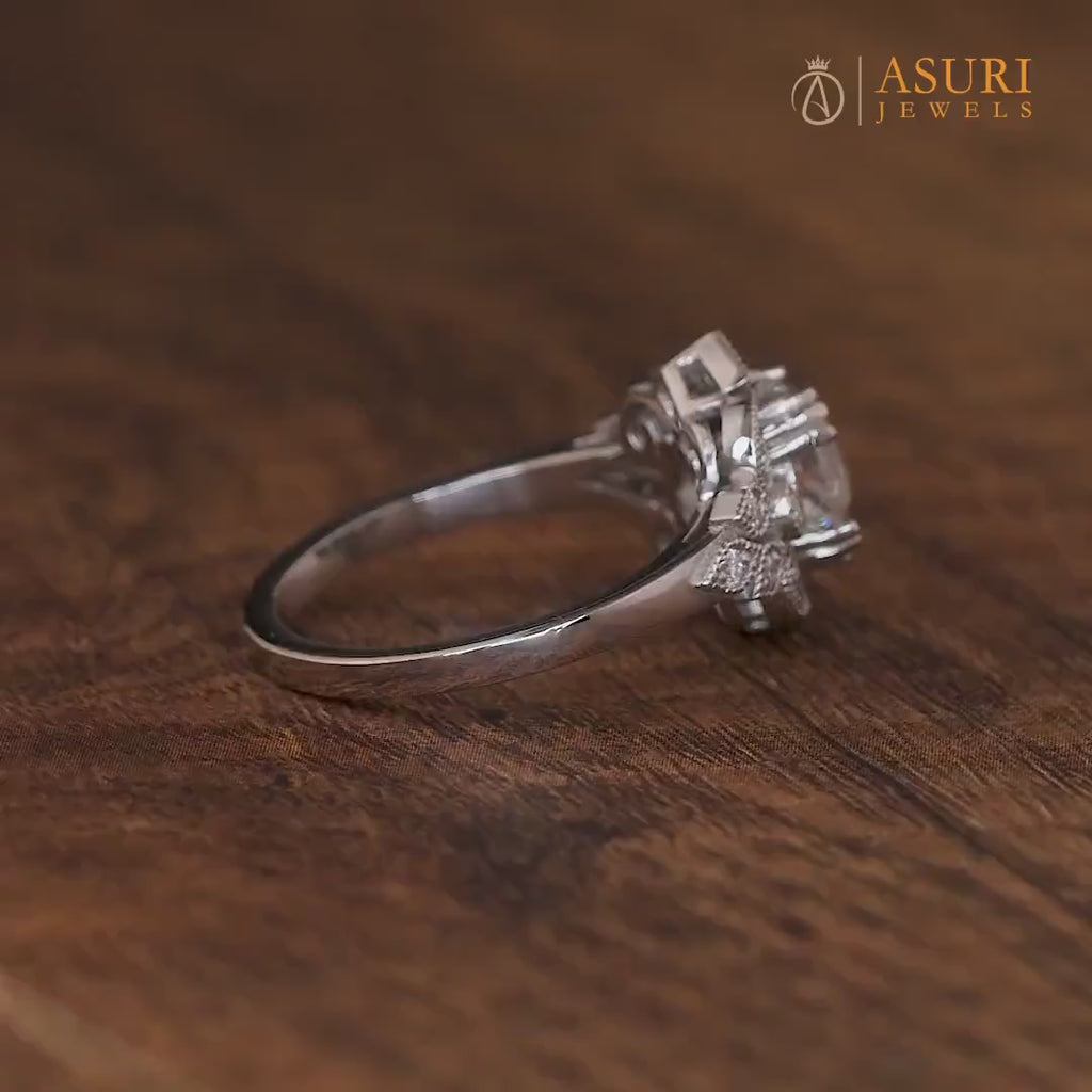 Antique Old Mine Cut Round Moissanite Ring, Vintage Filigree Engagement Ring, Old European Cut Art Deco Ring, Victorian Style Unique Ring, OMC Moissanite Diamond Ring, OEC Moissanite Ring, Art Deco Ring, Anniversary Ring