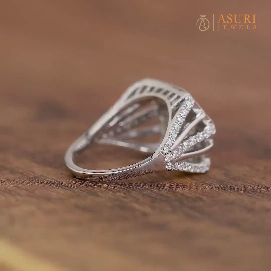 Dome Style Statement Ring, Women's Cocktail Ring, Art Deco Engagement Ring, Moissanite Diamond Ring, Chunky Silver Ring, Unique Dome Ring