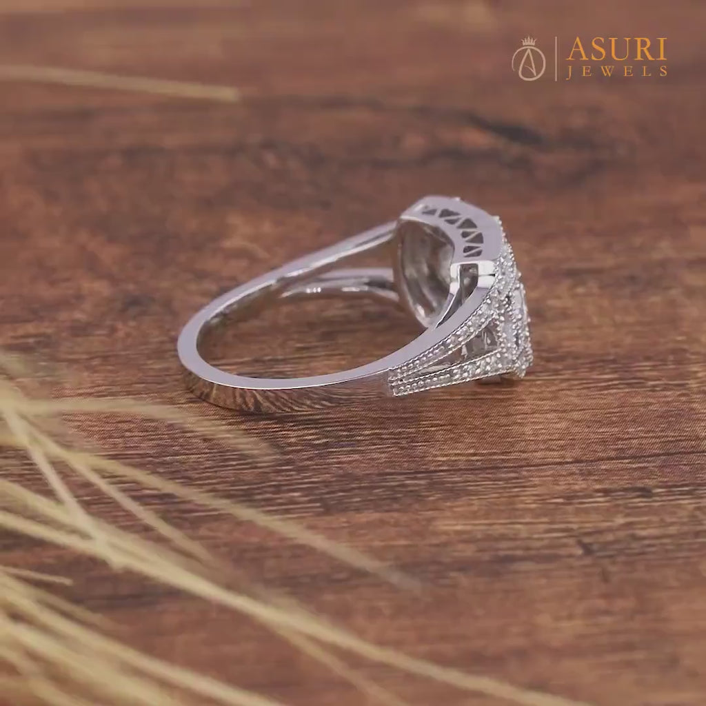 Unique Edwardian Style Engagement Ring, Trilogy Art Deco Estate Moissanite Ring, Milgrain Vintage Inspired Ring