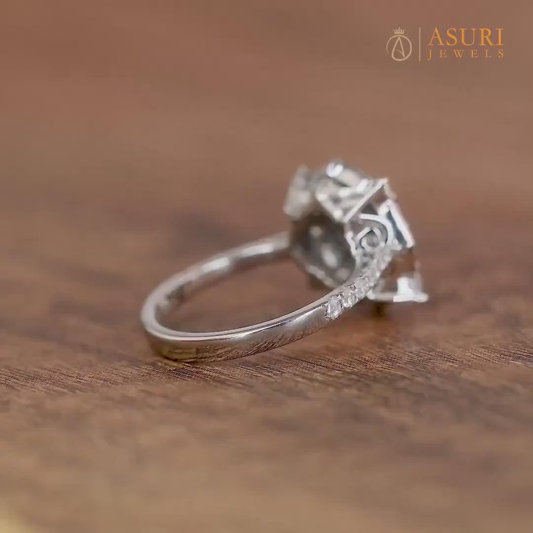 Antique Art Deco Style Ring, Vintage Milgrain Ring, Double Halo Moissanite Engagement Ring, Estate Rings For Women, Gold Promise Ring