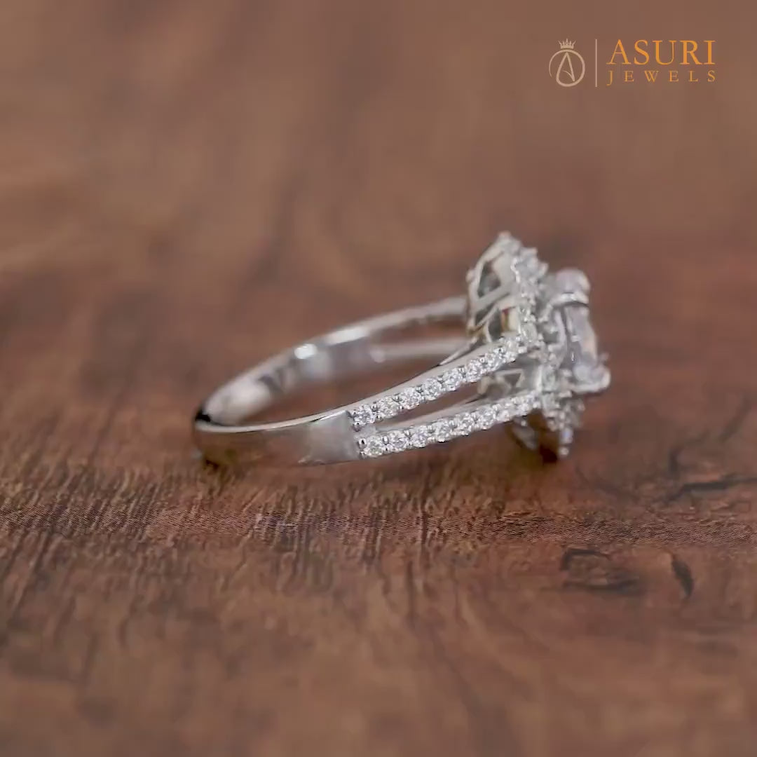 14K Gold Moissanite Art Deco Ring, Split Shank Oval Engagement Ring, Unique Rings For Women, Promise Ring For Her, Vintage Inspired Ring