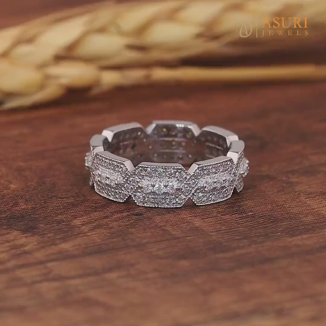 Unique Moissanite Full Eternity Wedding Bands Women Wide Vintage Milgrain Band Ring Designer Anniversary Ring Promise Ring For Her