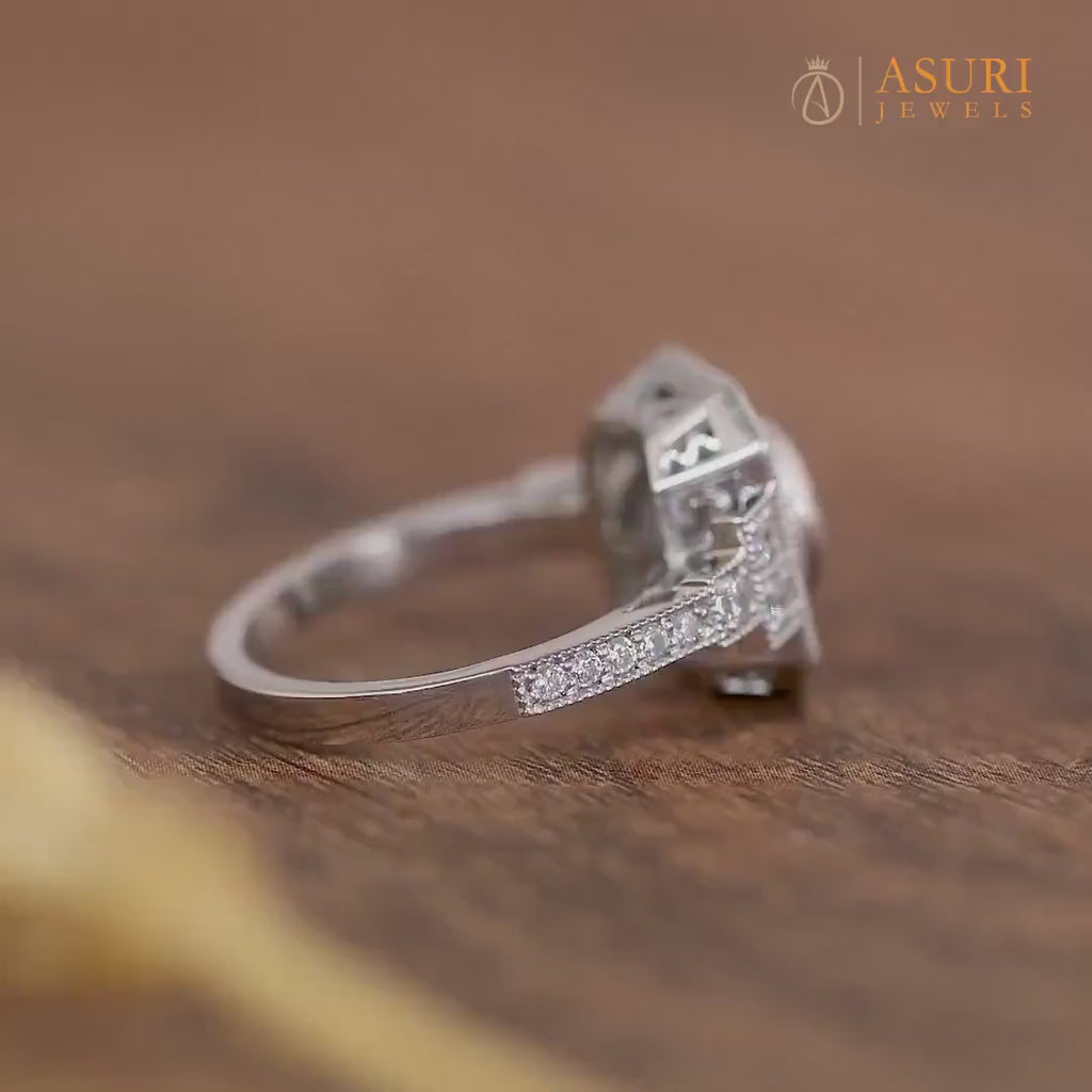 Milgrain Bezel Set Round Ring, Art Deco Moissanite Ring, Vintage Inspired Engagement Ring, Antique Style Ring For Women, Gold Estate Jewelry