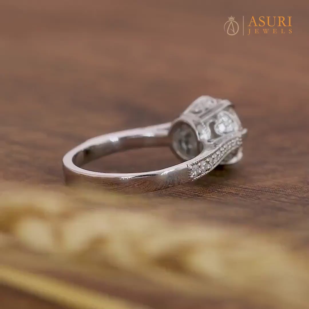 2.5Ct Round Moissanite Engagement Ring, Nature Inspired Solitaire Ring For Women, Leaf And Vine Ring, Art Deco Promise Ring For Her, Unique Wedding Ring, Vintage Anniversary Ring