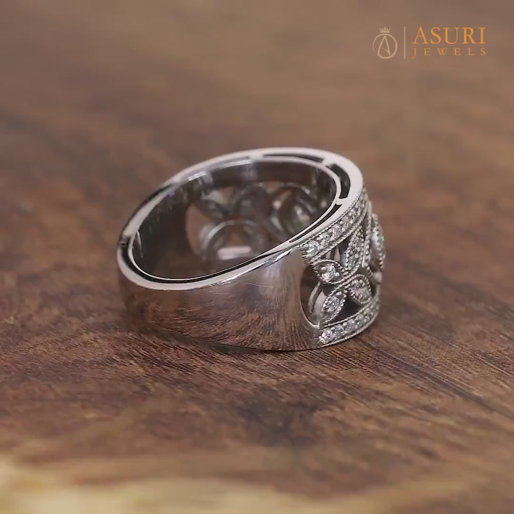 Vintage Filigree Wedding Bands Women, Antique Art Deco Wide Anniversary Ring, Edwardian Style Milgrain Band, Estate Jewelry Rings