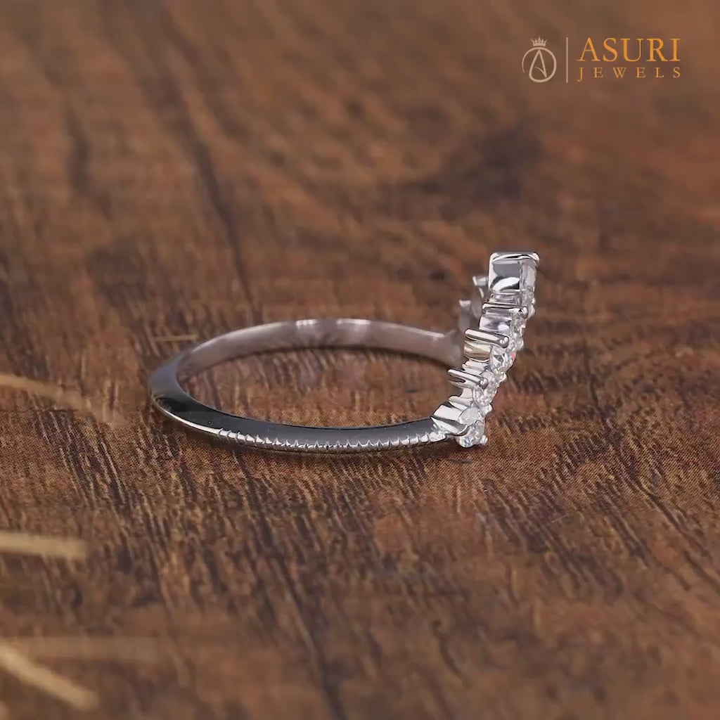 Matching Curved Stacker Wedding Band, Deep Curve Moissanite Stacking Ring, Bridal Wedding Anniversary Band, Art Deco Vintage Band