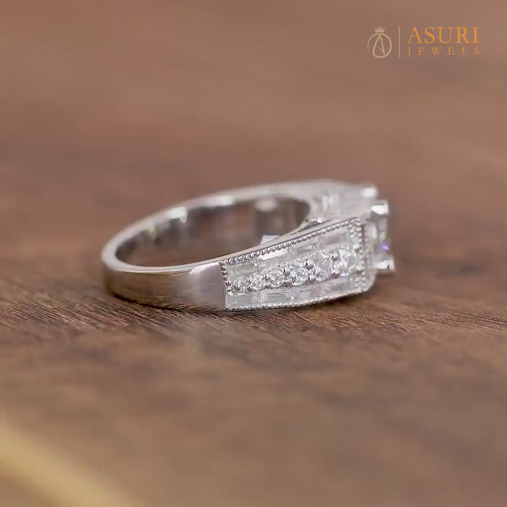 Art Deco Engagement Ring, Vintage Moissanite Ring, Antique Style Wedding Ring, Moissanite Estate Jewelry Rings For Women, Promise Ring