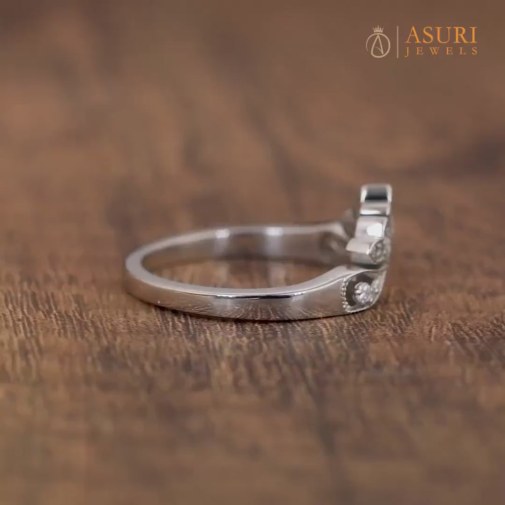 Vintage Curved Wedding Bands Women, Art Deco Moissanite Nesting Band, Contoured Stackable Rings, U Shaped Matching Band, Bridal Ring, Arched Wedding Band, Stacking Ring